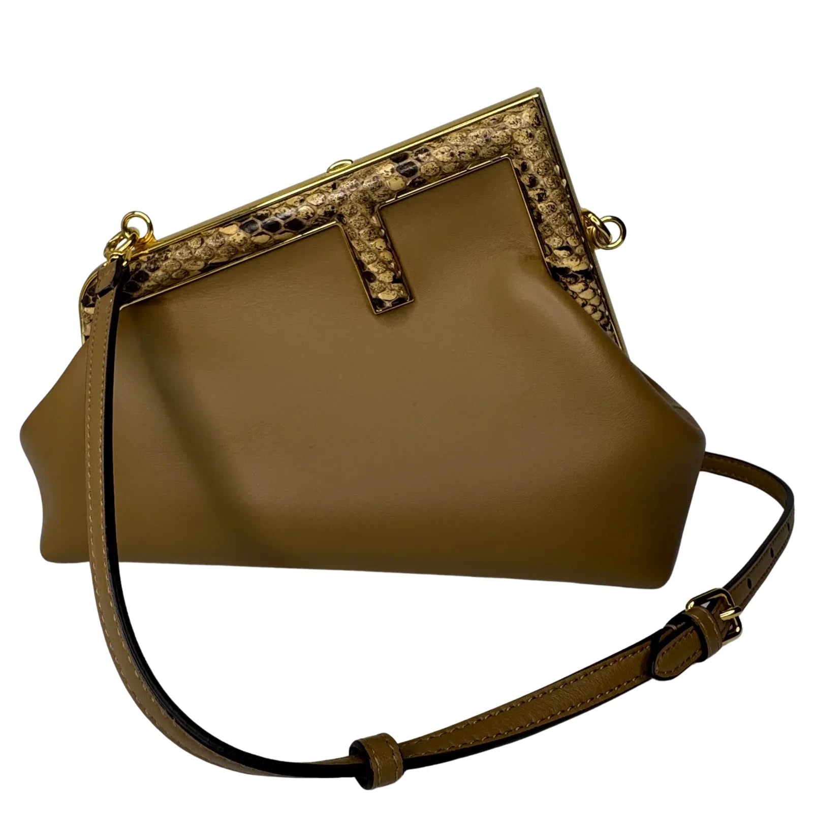 Fendi First Small Shiny Nappa Beige Snakeskin Lambskin Crossbody Bag - Lost Designer