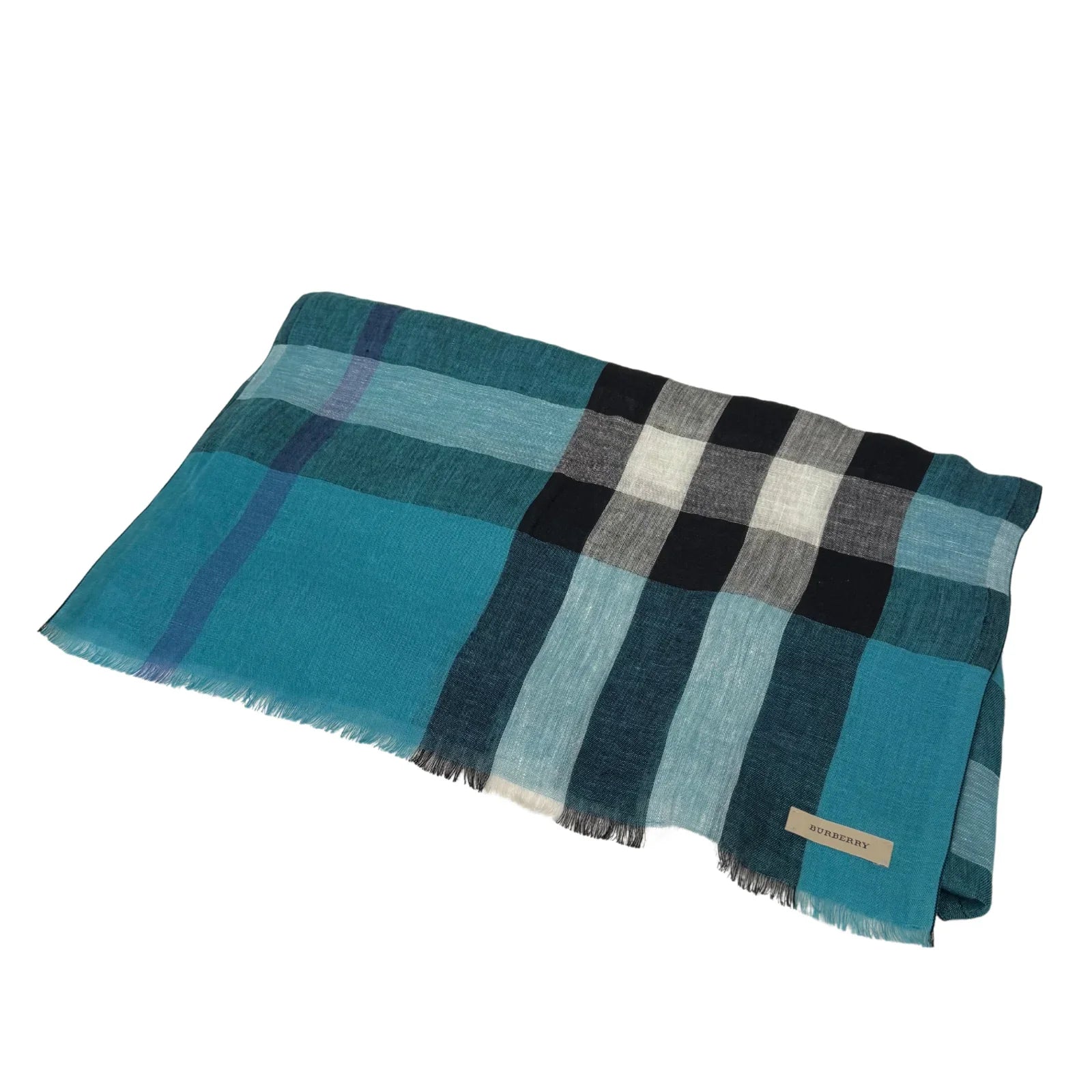 Burberry Linen Scarf Blue Check - Lost Designer