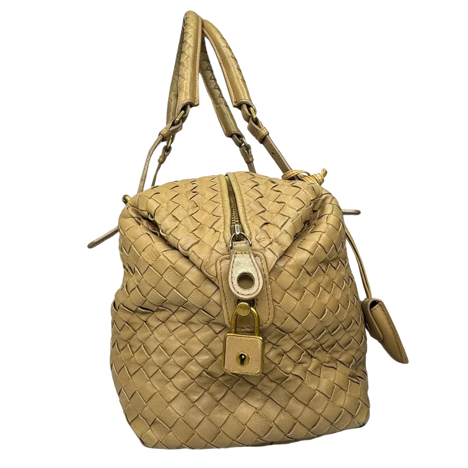 Bottega Veneta Nappa Intrecciato Padlock Montaigne Moutarde Beige Bag - Lost Designer