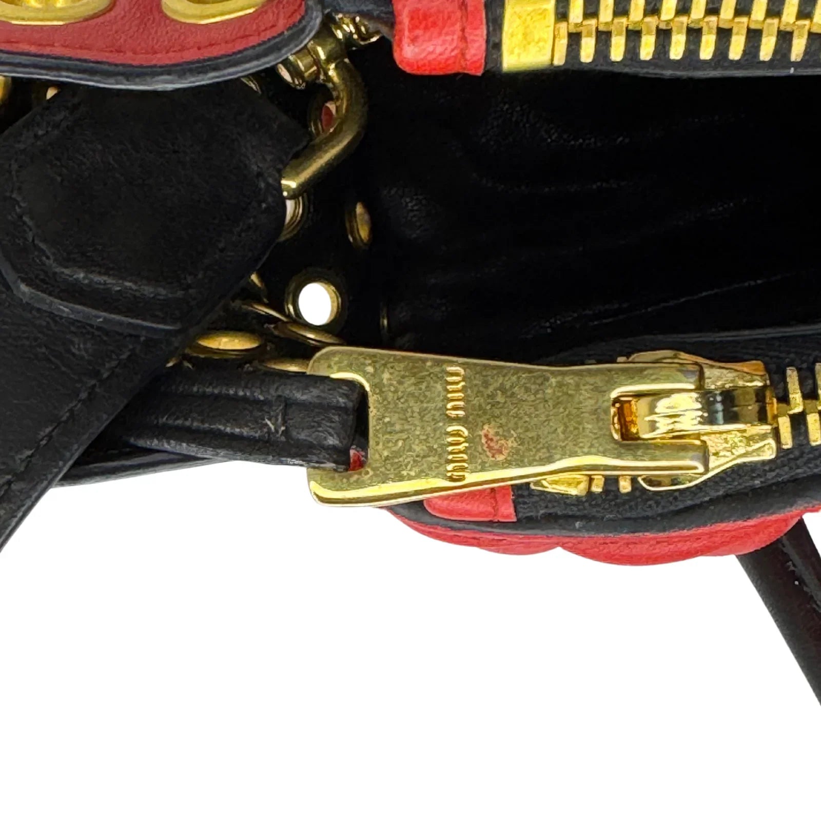 Miu Miu Nappa Biker Bicolor Quilted Leather Bag – Red & Black - Lost Designer