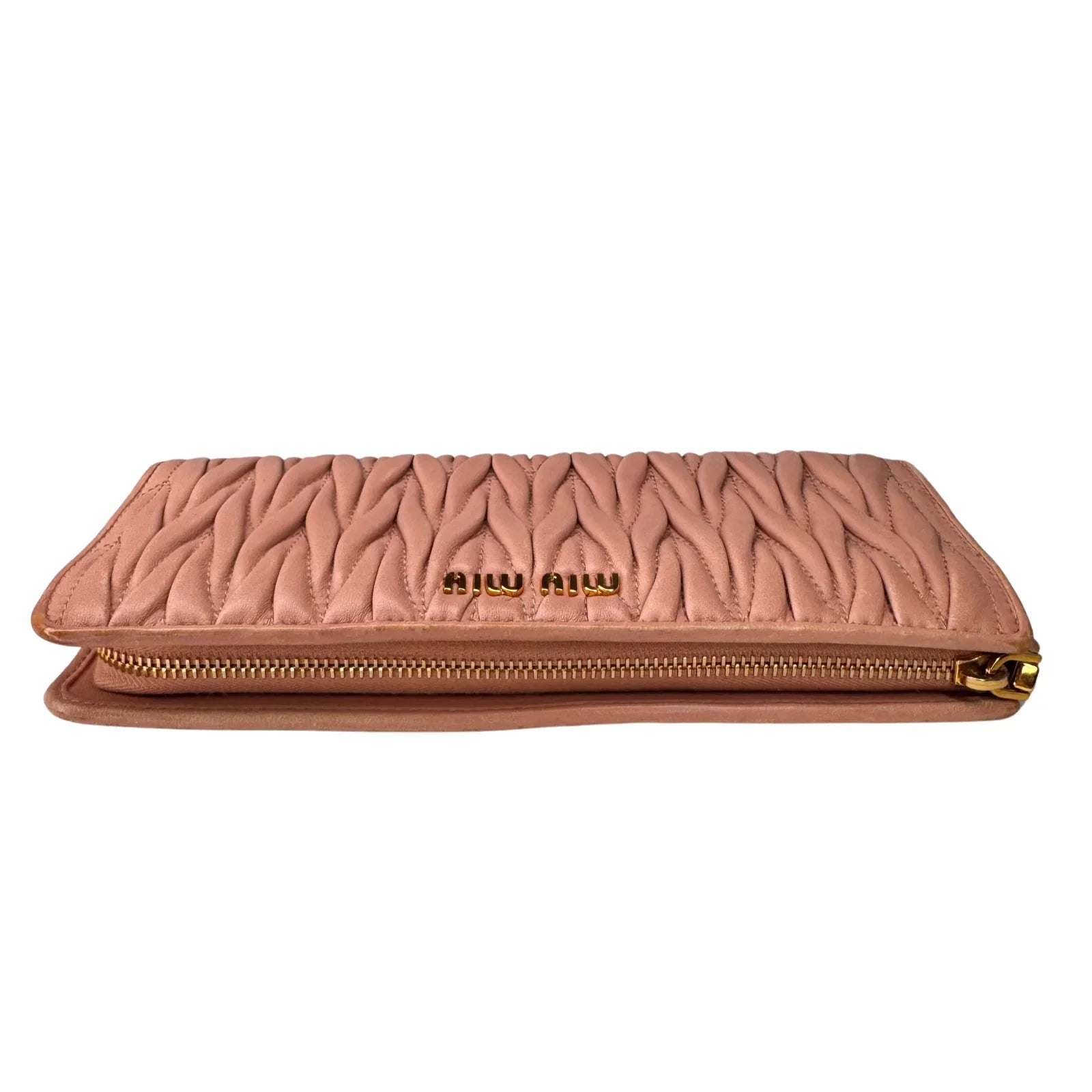 Miu Miu Matelassé Zip Around Wallet – Powdered Pink - Lost Designer