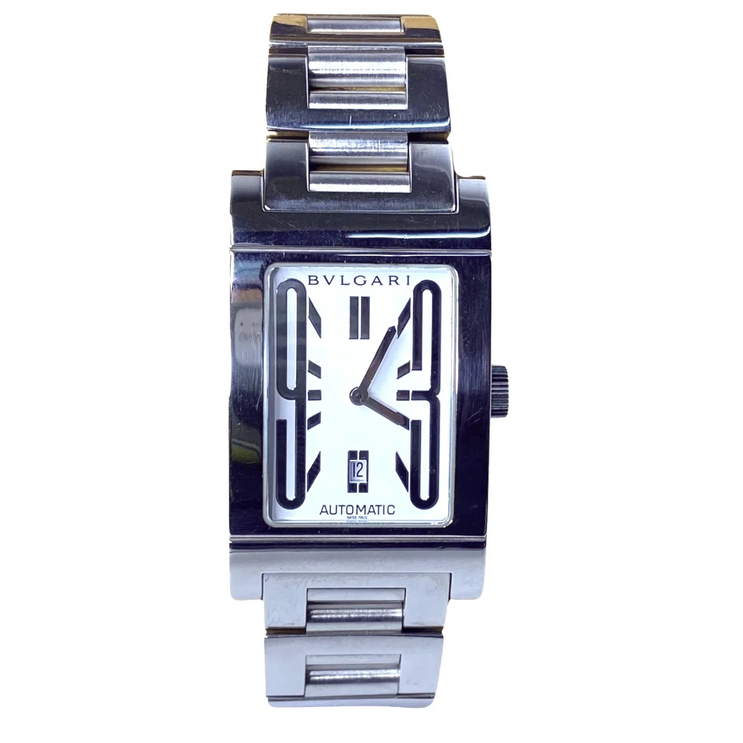 BVLGARI Rettangolo RT45S Automatic Watch Mens– 45mm – White Dial –Stainless Steel - Lost Designer
