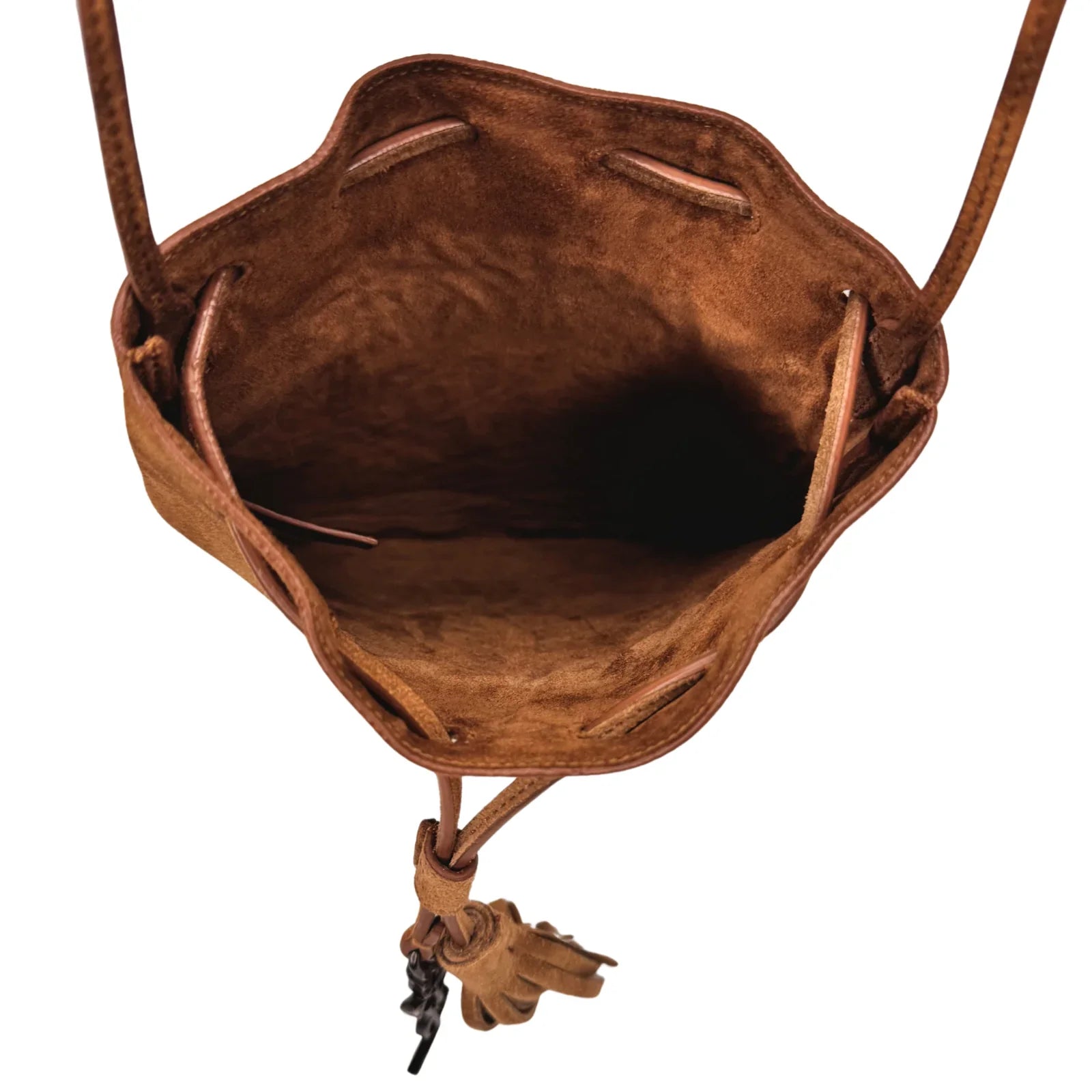Saint Laurent Jen Flat Bucket Leather Bag Camel - Lost Designer