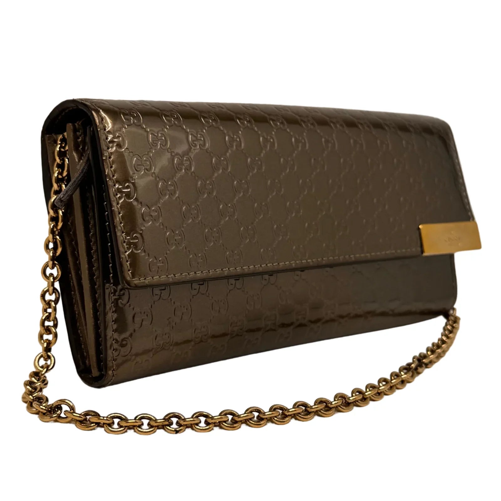 Gucci Leather Wallet on Chain Metallic Silver-Bronze - Lost Designer