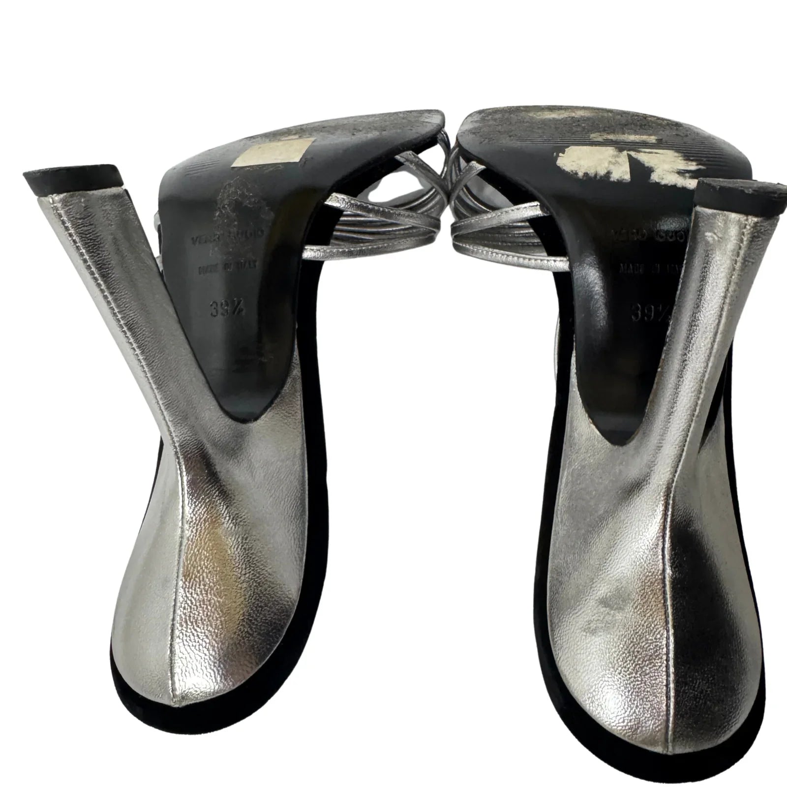 DOLCE & GABBANA Silver Metallic & Black Velvet Strappy Heels - Size 39.5 - Lost Designer