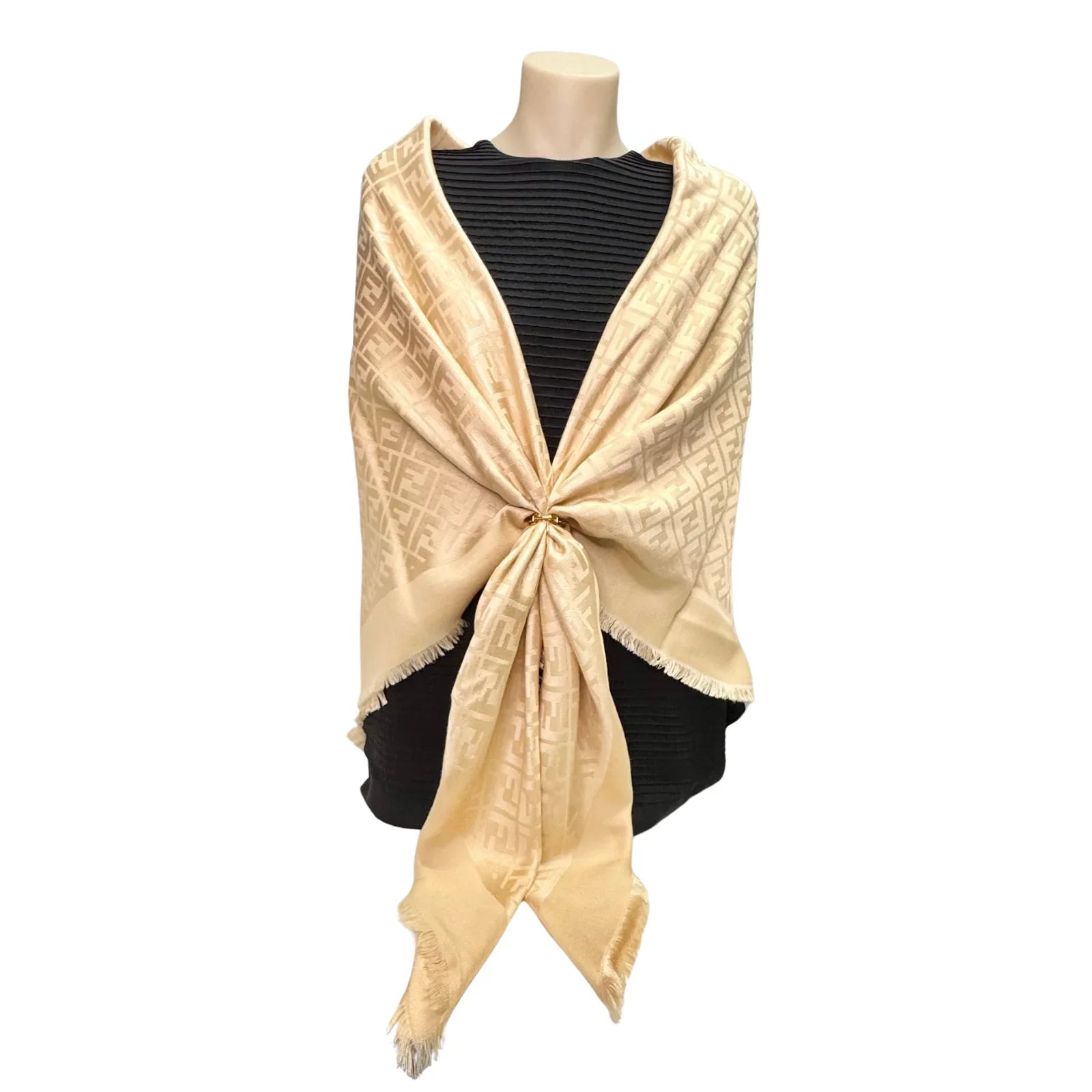 Fendi Silk Scarf Shawl Monogram Beige - Lost Designer