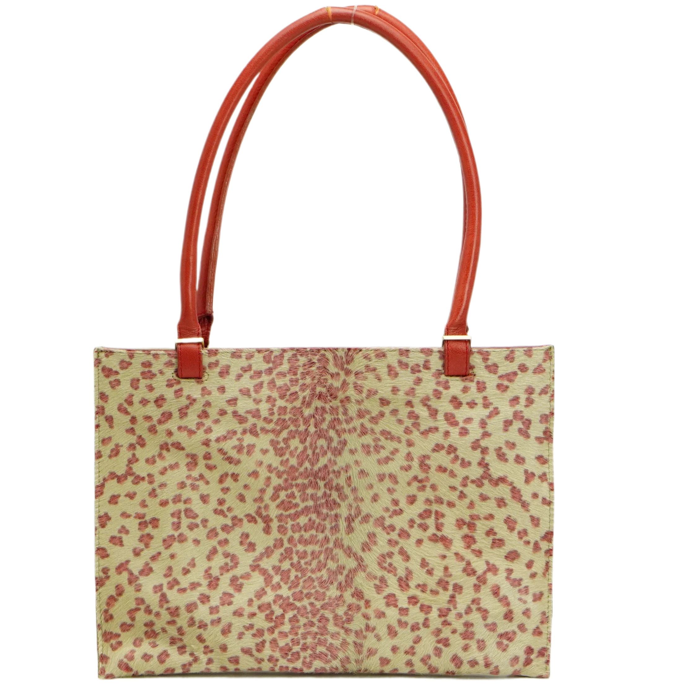 Bottega Veneta Biege & Red Cheetah Cowhide Print Handbag - Lost Designer