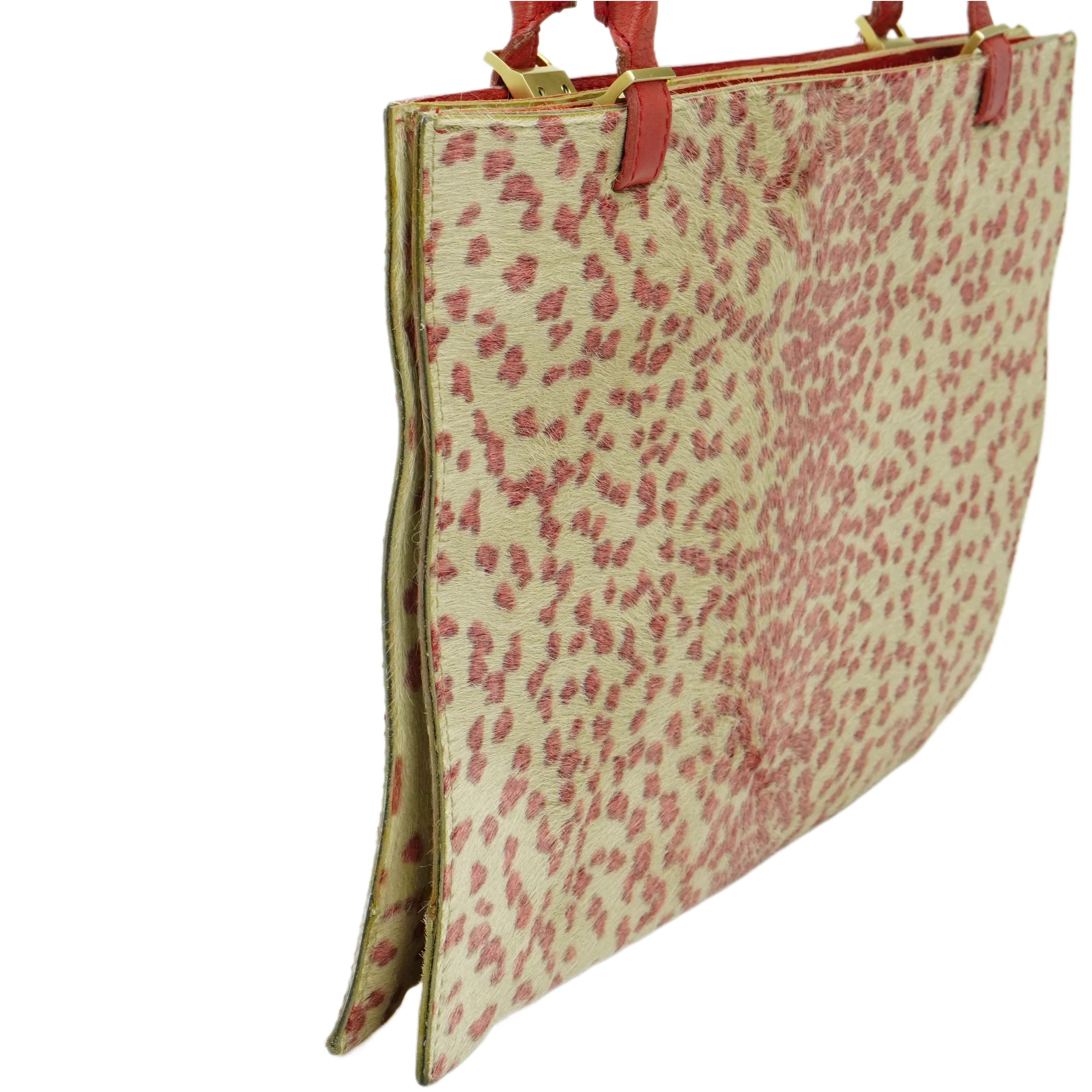 Bottega Veneta Biege & Red Cheetah Cowhide Print Handbag - Lost Designer