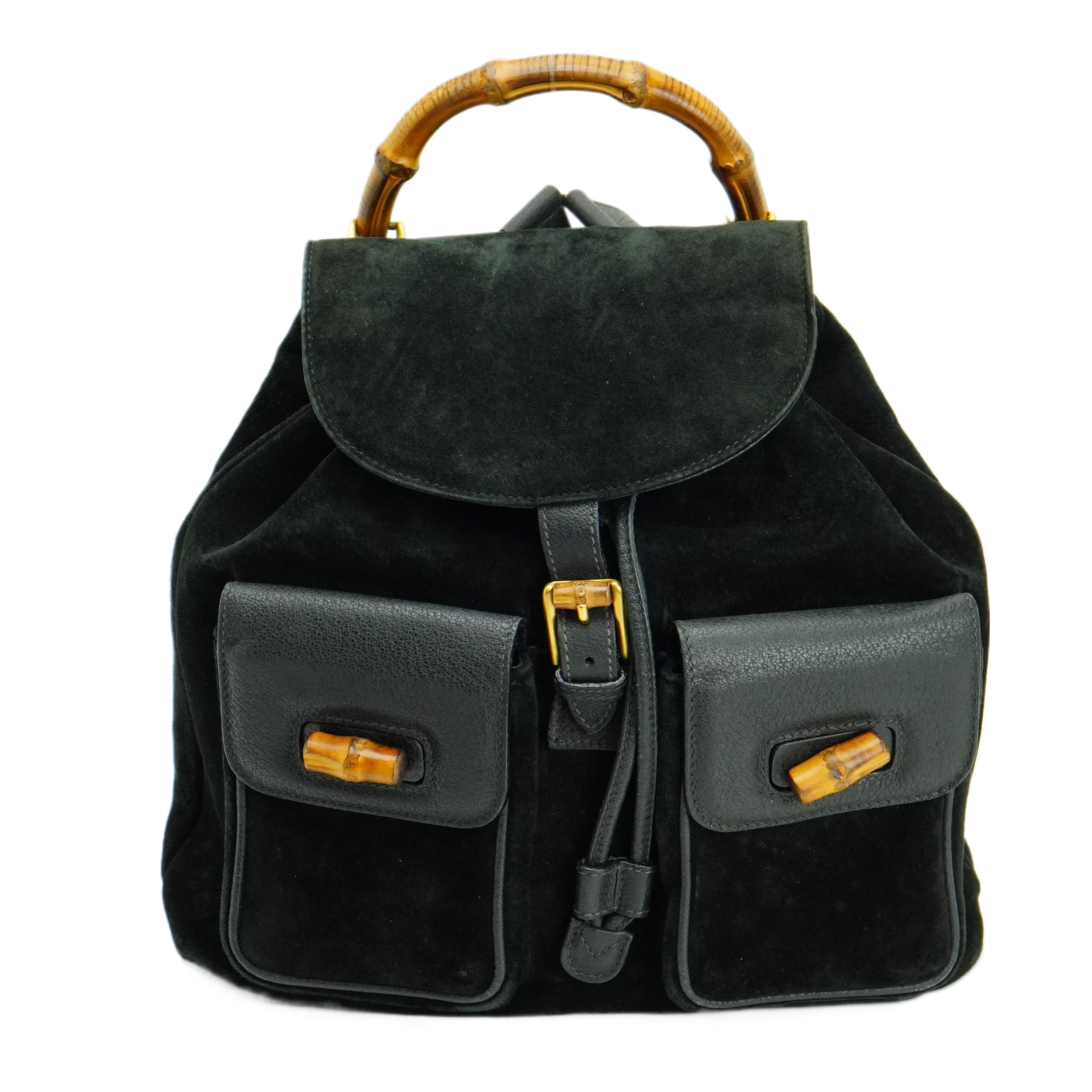 Gucci Black Bamboo/Suede Backpack Bag - Lost Designer