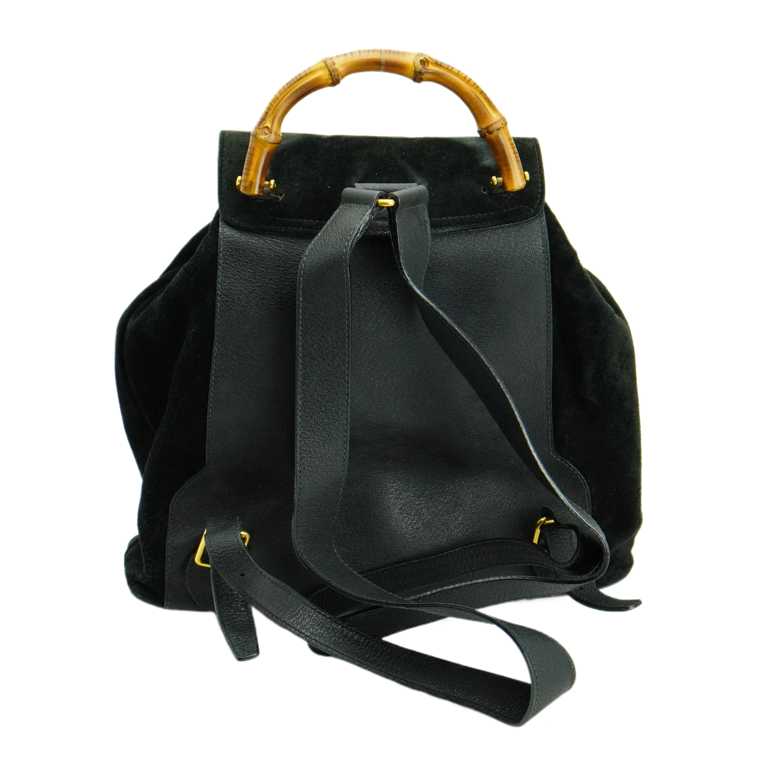 Gucci Black Bamboo/Suede Backpack Bag - Lost Designer