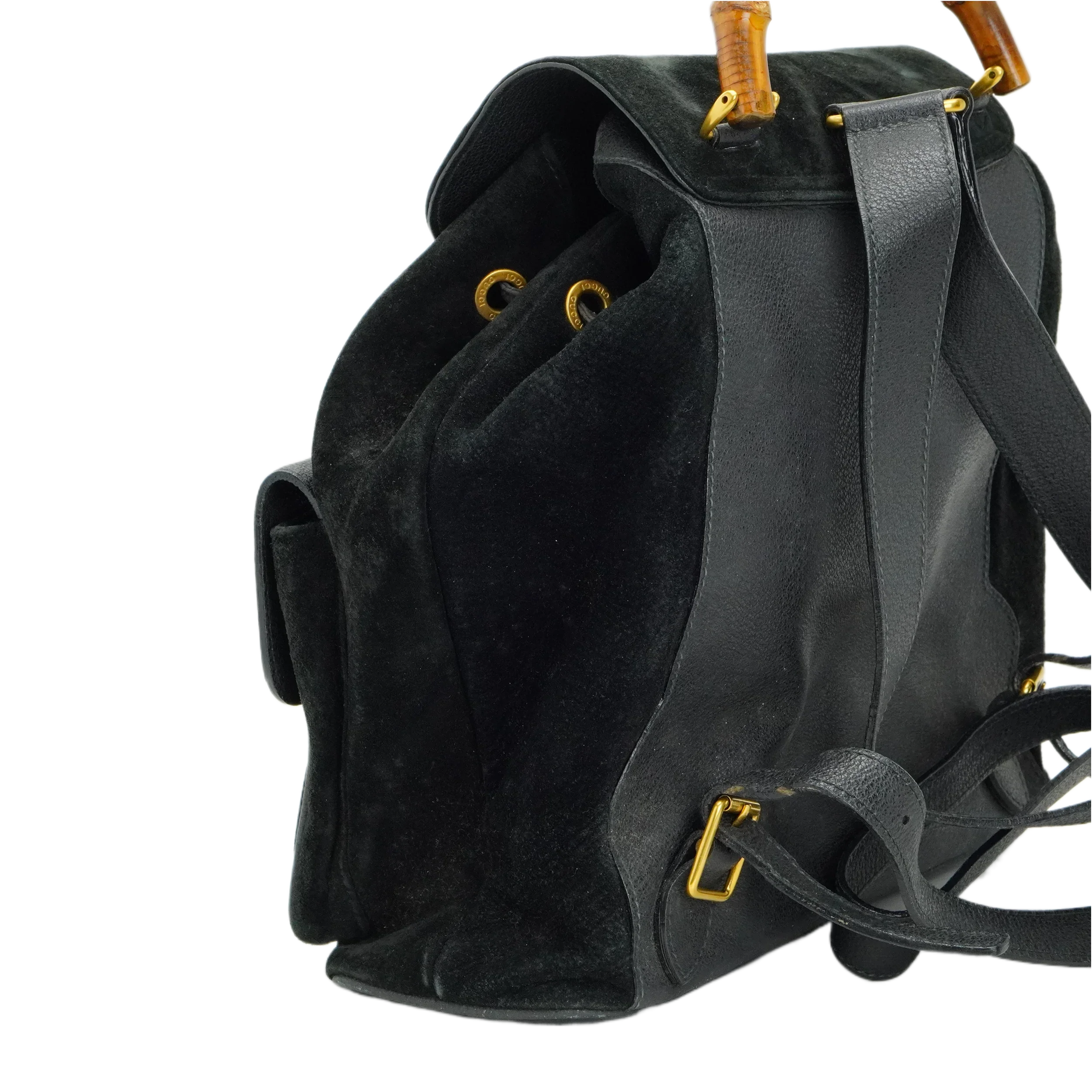 Gucci Black Bamboo/Suede Backpack Bag - Lost Designer