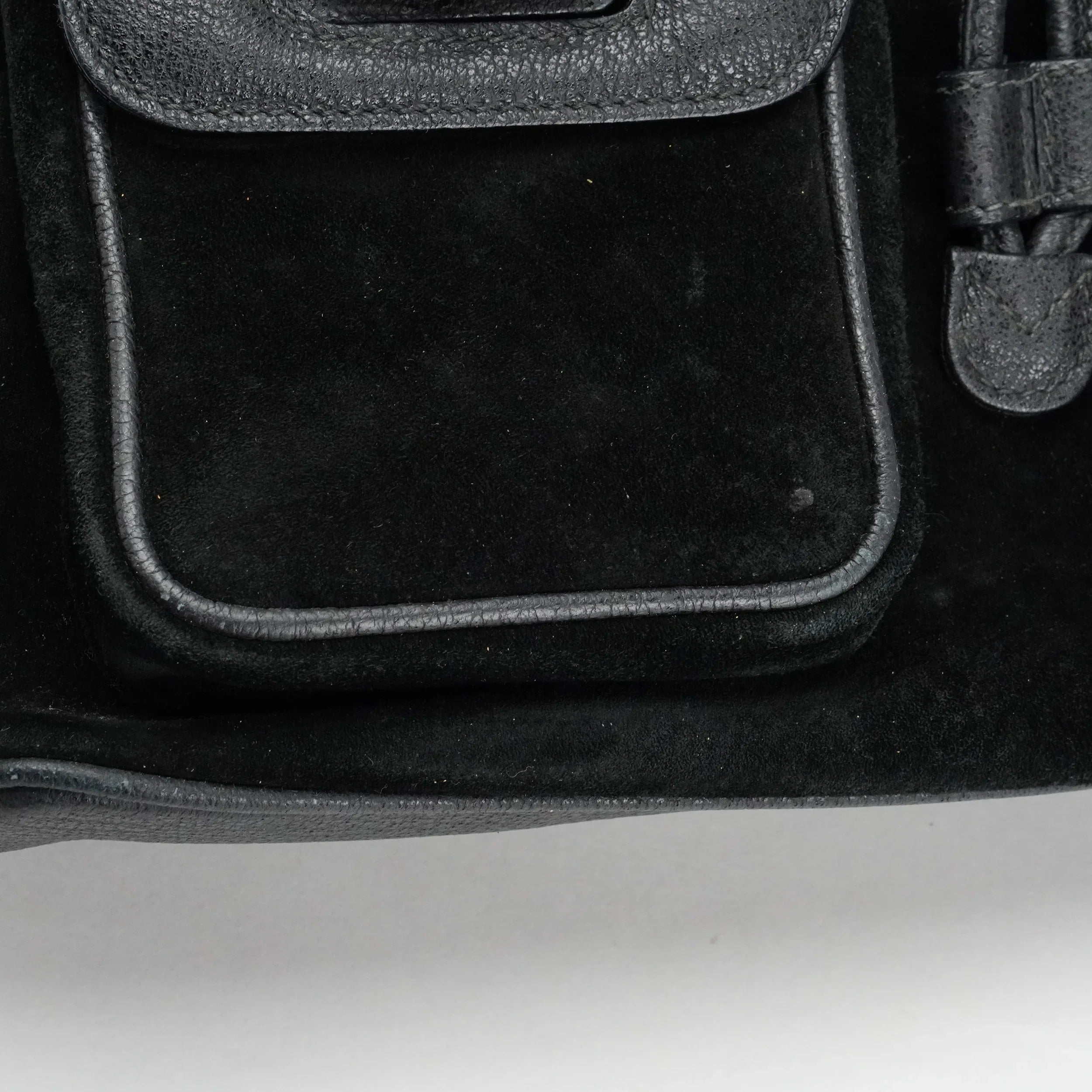 Gucci Black Bamboo/Suede Backpack Bag - Lost Designer