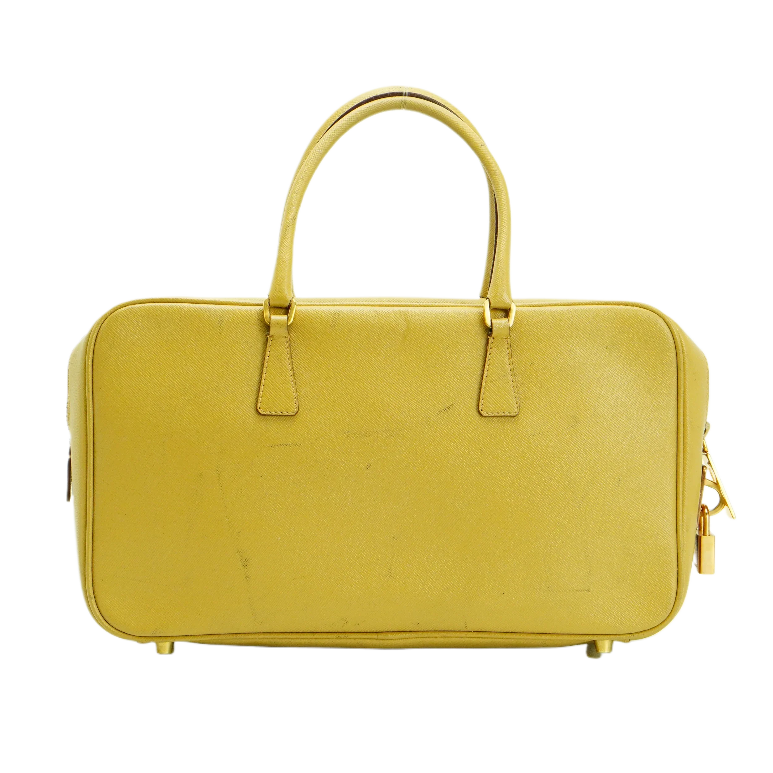 Prada Saffiano Leather Mustard Yellow Handbag - Lost Designer