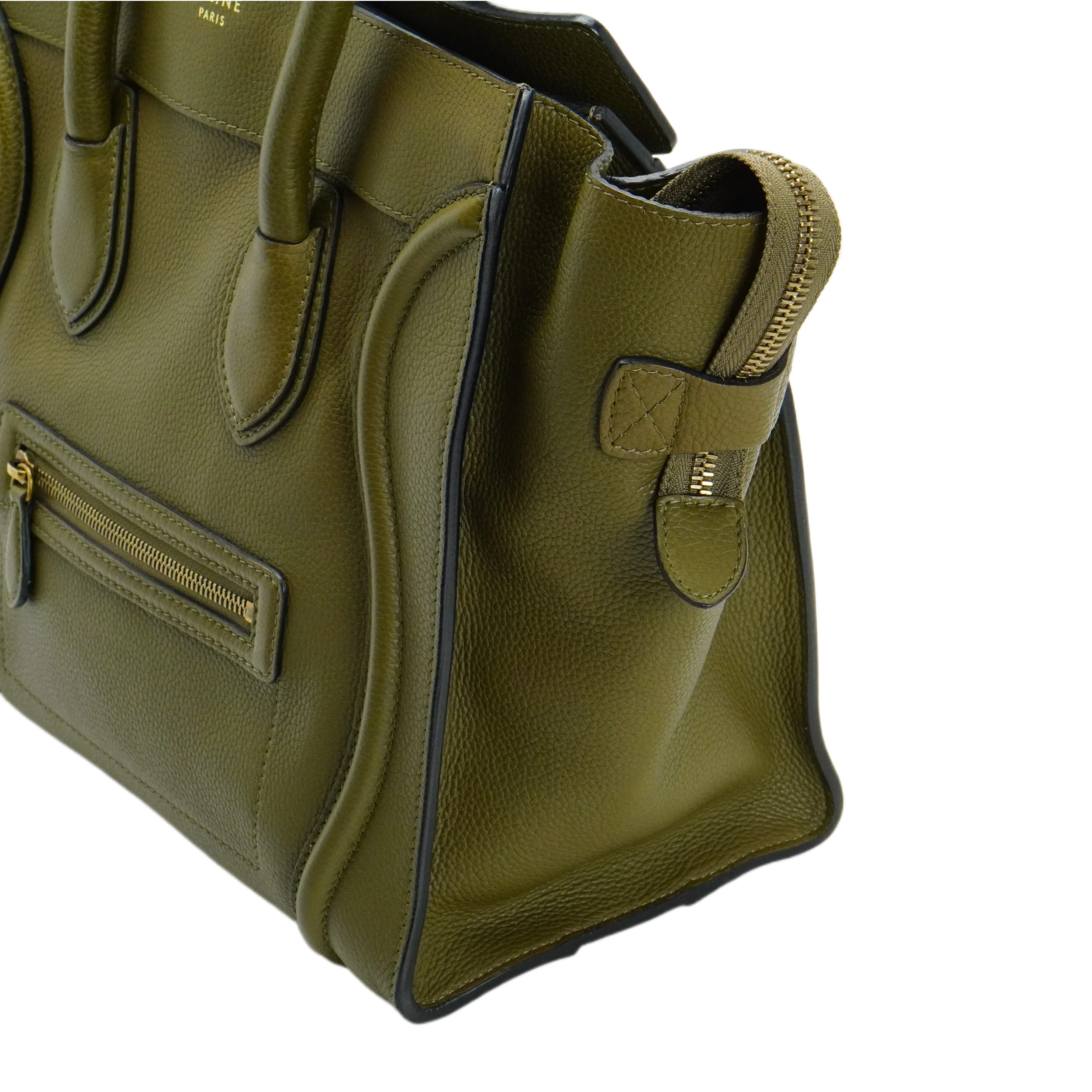 Celine Olive Green Calfskin Mini Luggage Handbag - Lost Designer