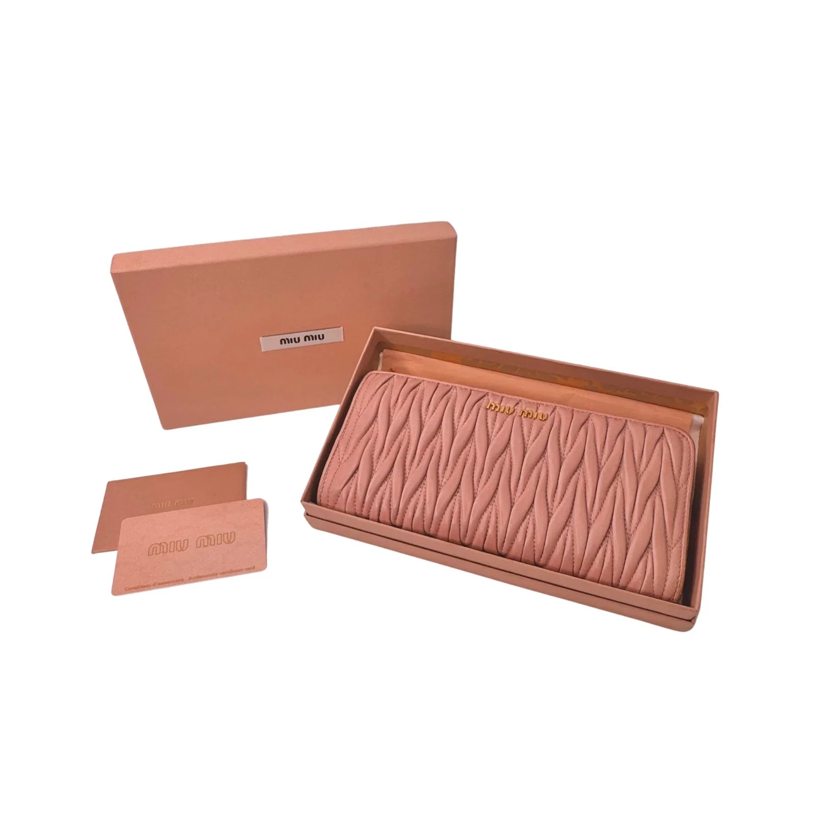 Miu Miu Matelassé Zip Around Wallet – Powdered Pink - Lost Designer