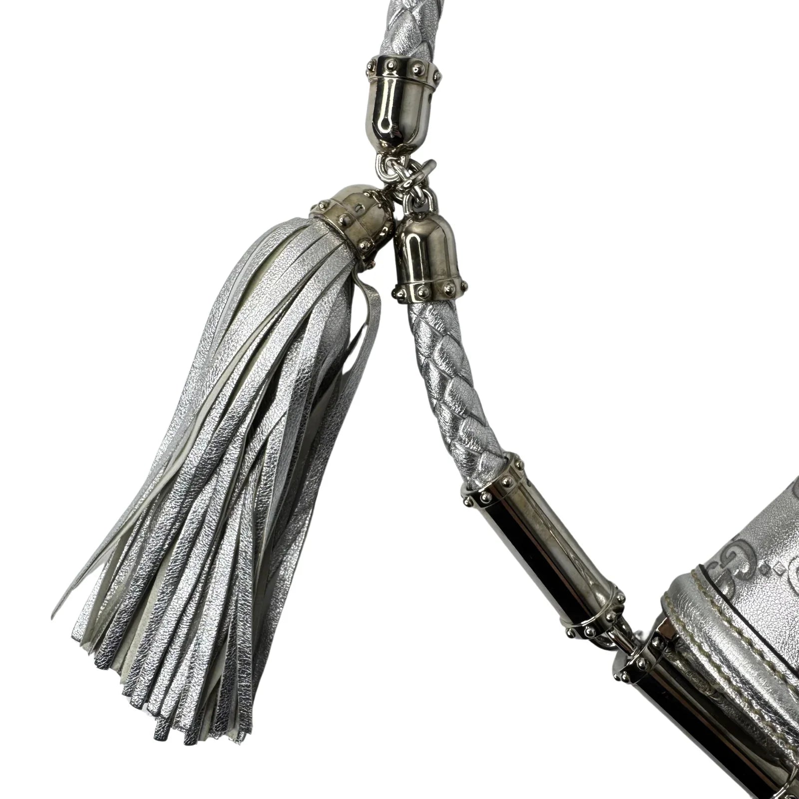 Gucci Guccissima Small Britt Tassel Shoulder Bag – Silver - Lost Designer
