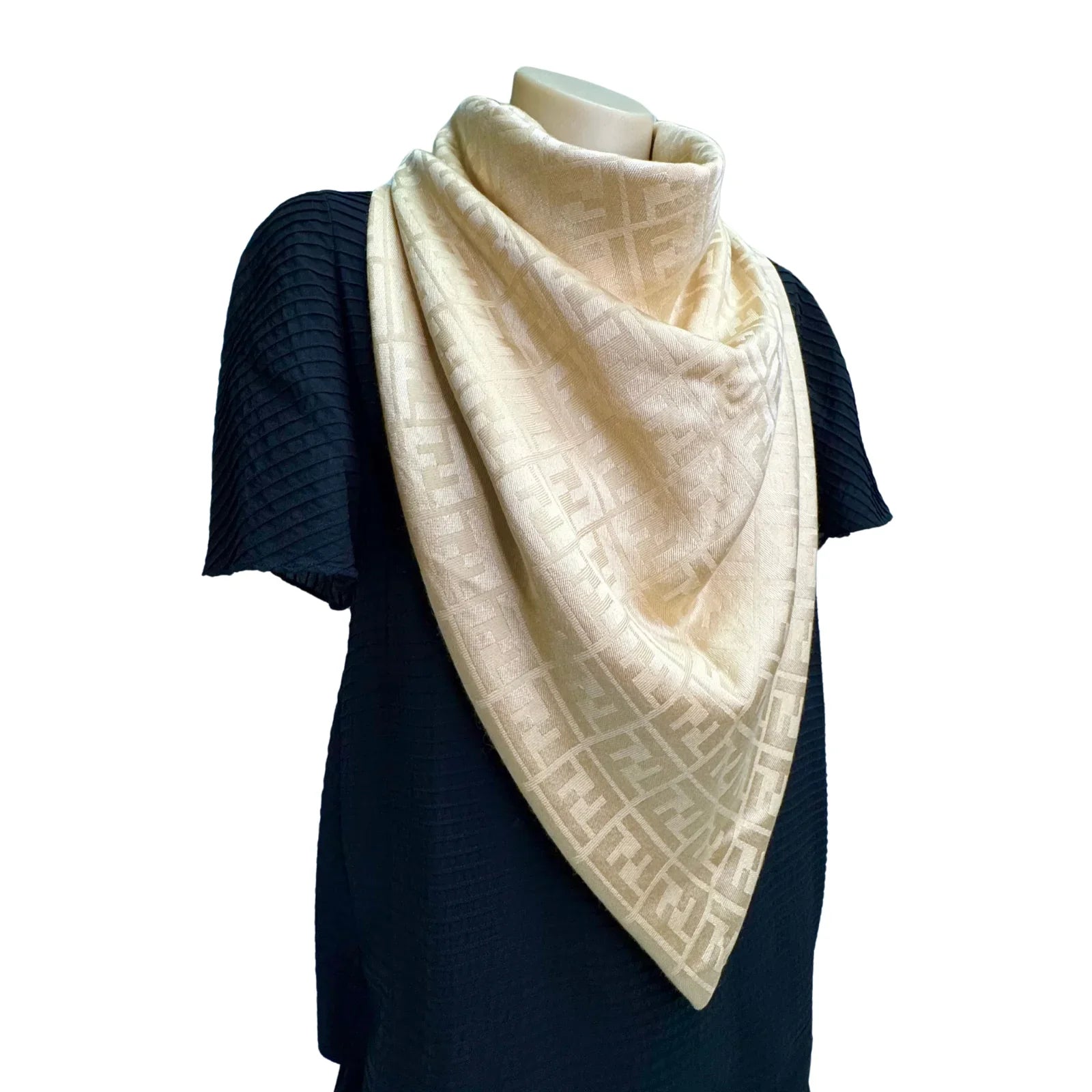 Fendi Silk Scarf Shawl Monogram Beige - Lost Designer