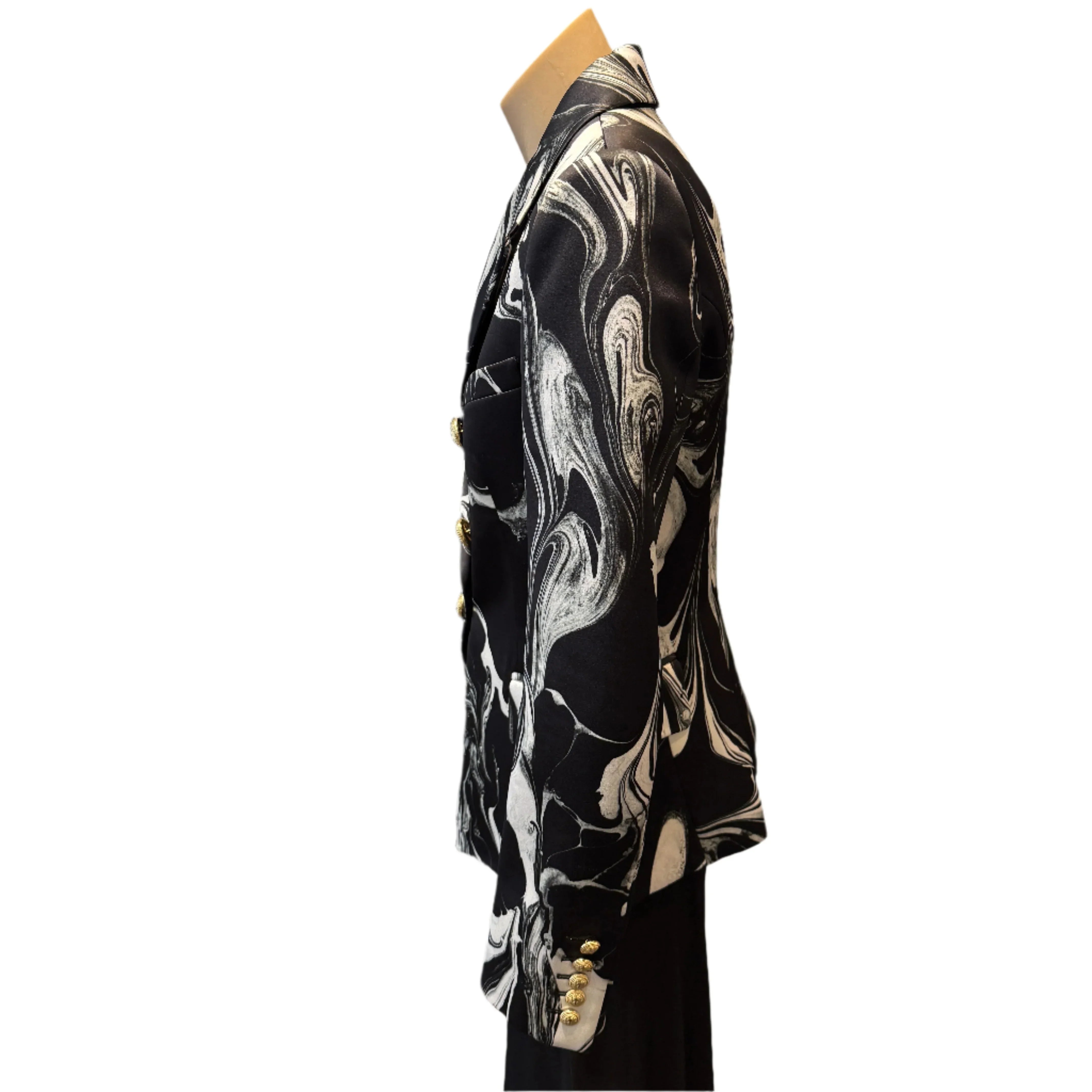 Balmain Satin Marble Jacket Blazer Womens 40 - Lost Designer