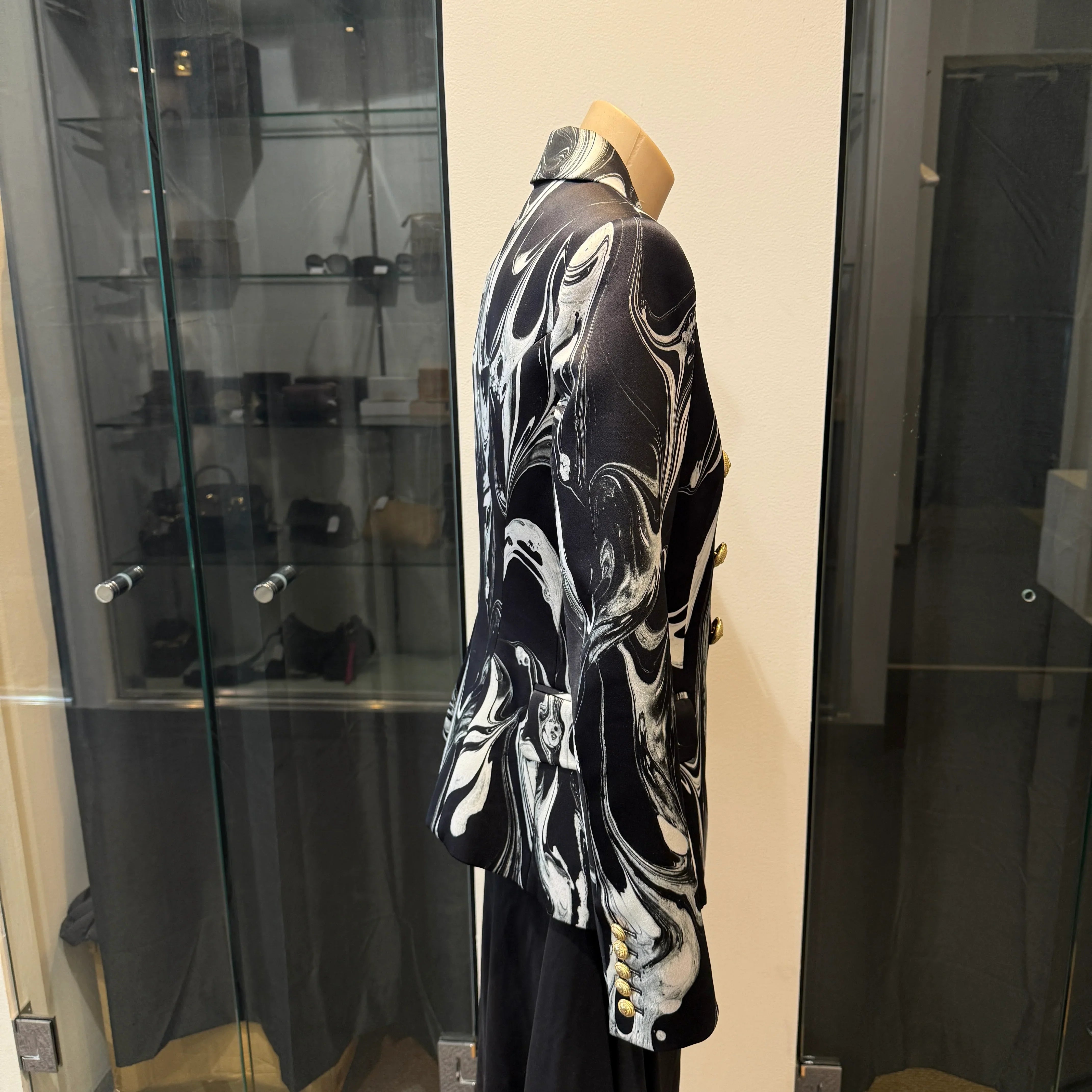 Balmain Satin Marble Jacket Blazer Womens 40 - Lost Designer