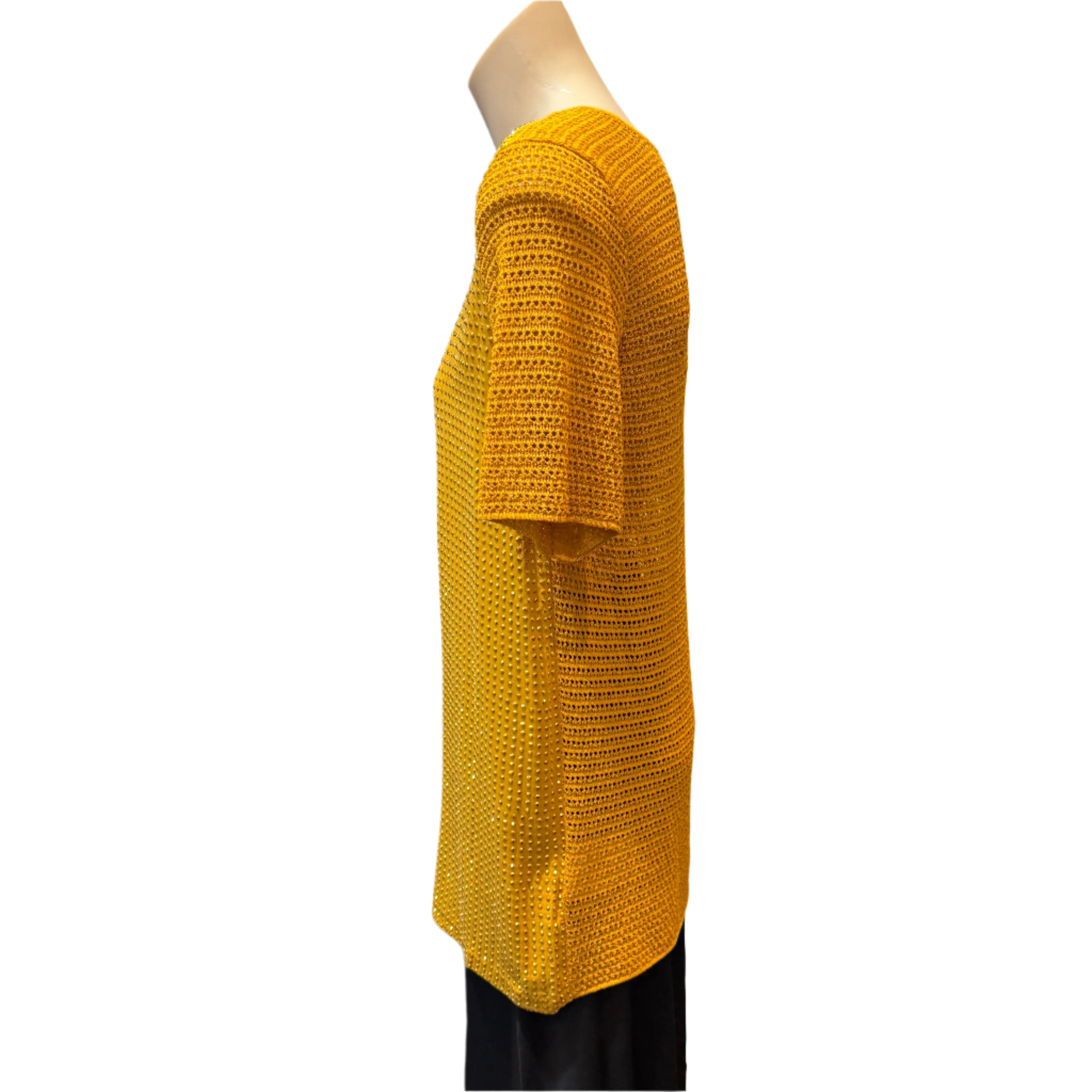 Gucci Mustard Studded Short Sleeve Silk Top Small - Lost Designer