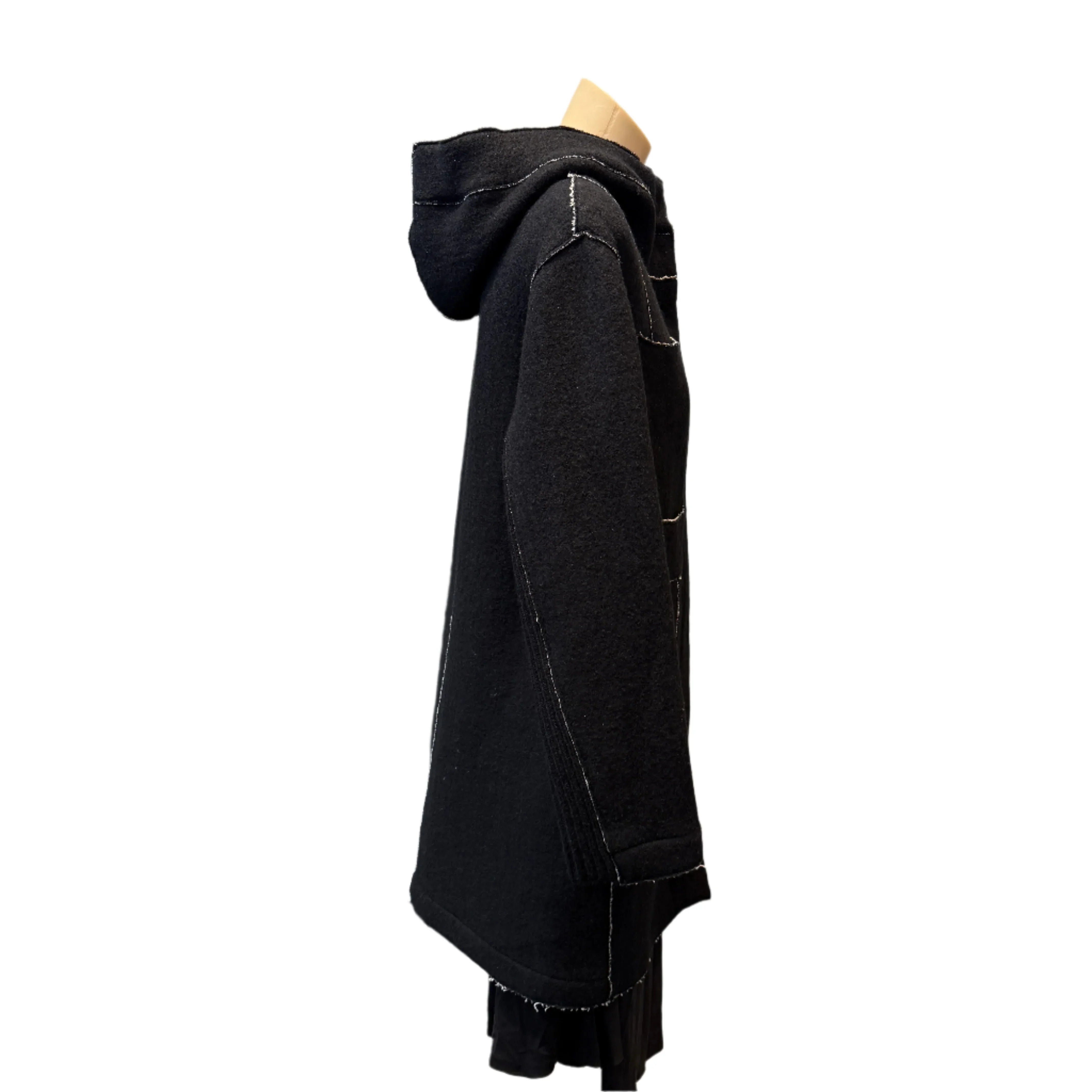 Transit Black Wool-Blend Hooded Coat Large - Lost Designer