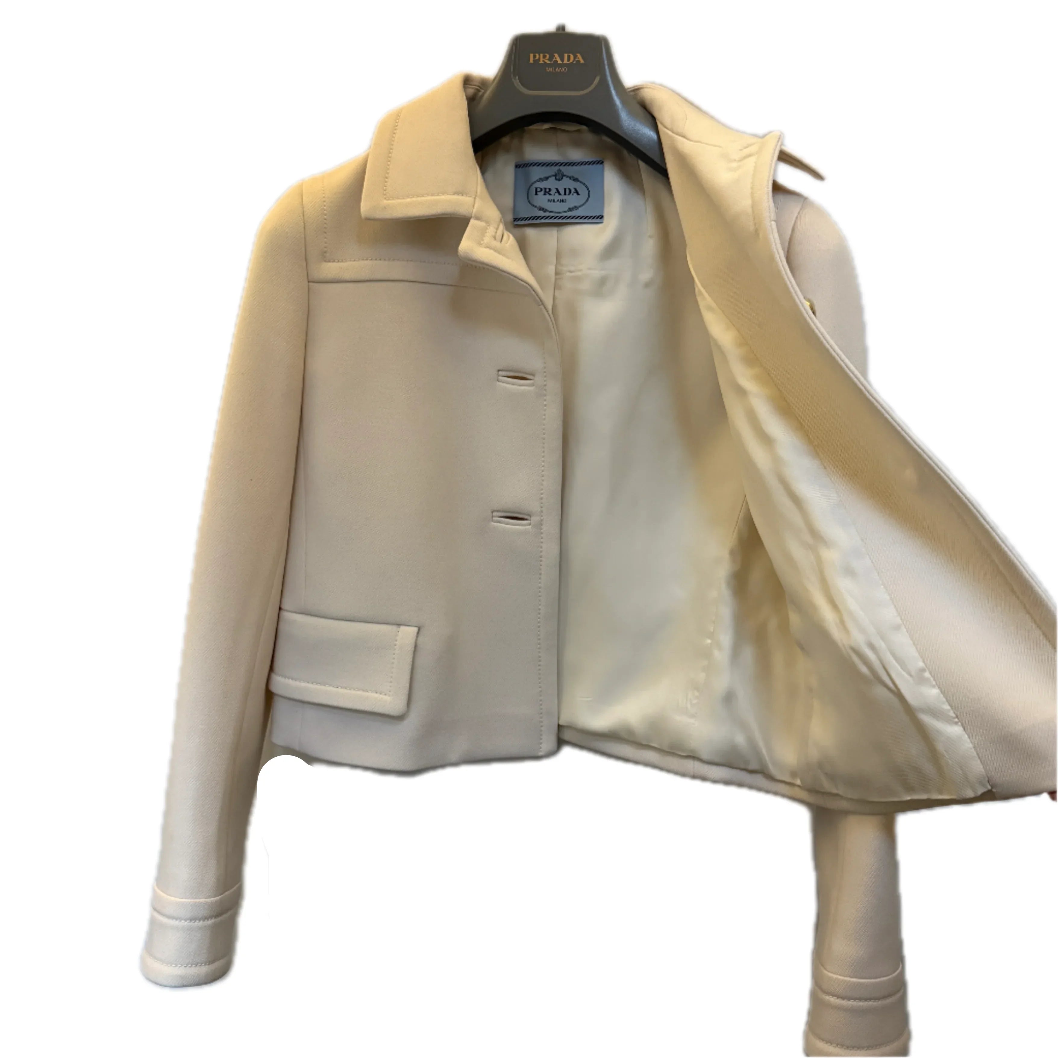 Prada Ivory Cropped Wool Jacket Off White size 40 - Lost Designer