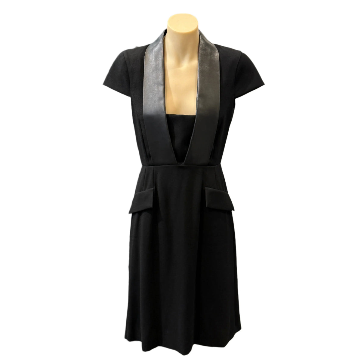 Gucci Elegent Short Dress Triacetate Leather Dress Black 40 - Lost Designer