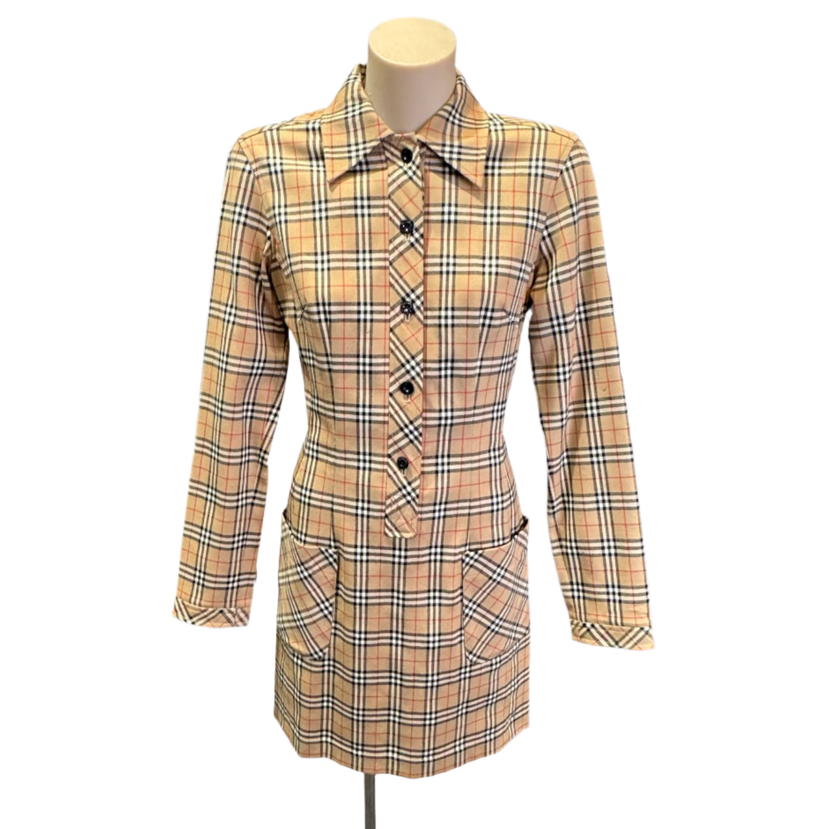 Burberry Check pocket dress long sleeve 38 - Lost Designer