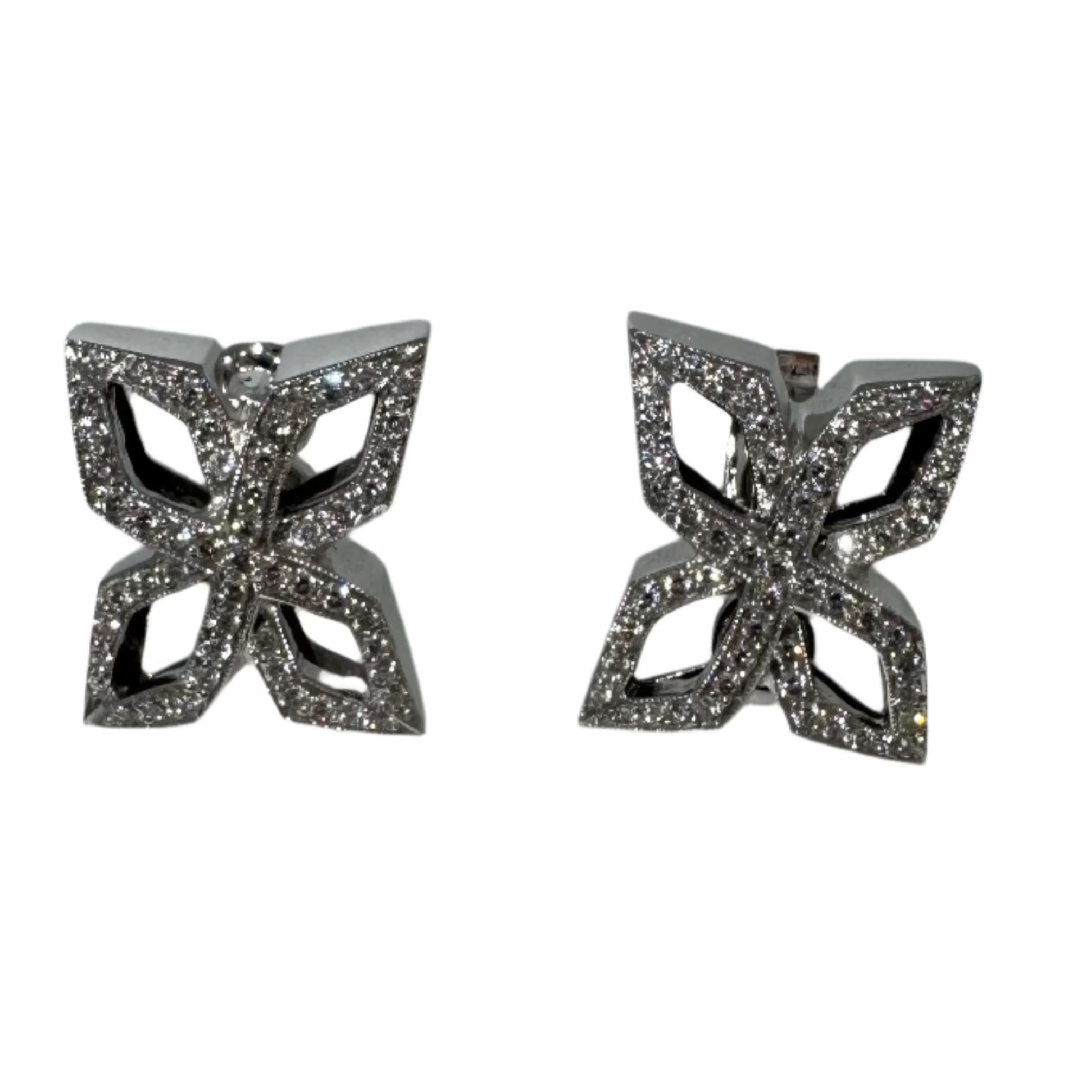 Anton Jewellery 18K White Gold Geometric Flower Diamond Stud Earrings 1.10ct - Lost Designer