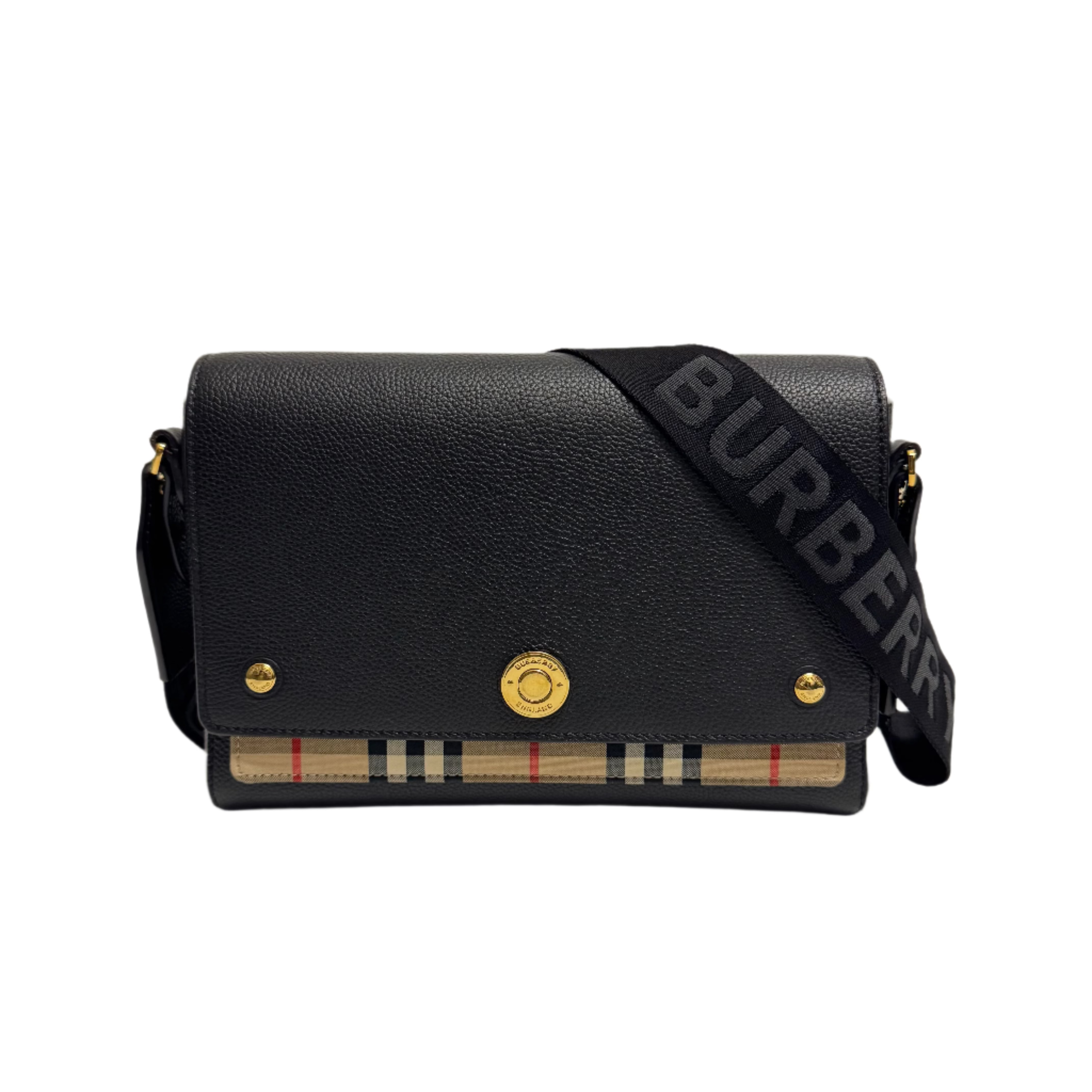 Burberry Grainy Calfskin Check Note Crossbody Bag Black - Lost Designer