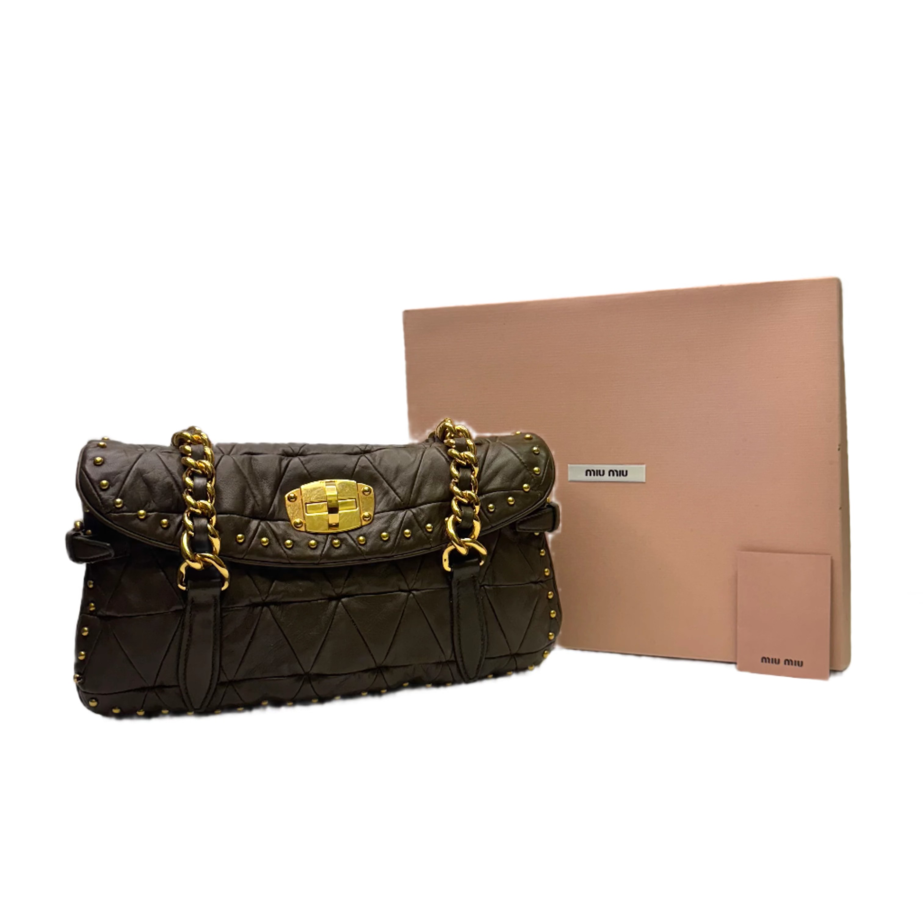 Miu Miu Nappa Quilted Studded Tote Bag Black - Lost Designer