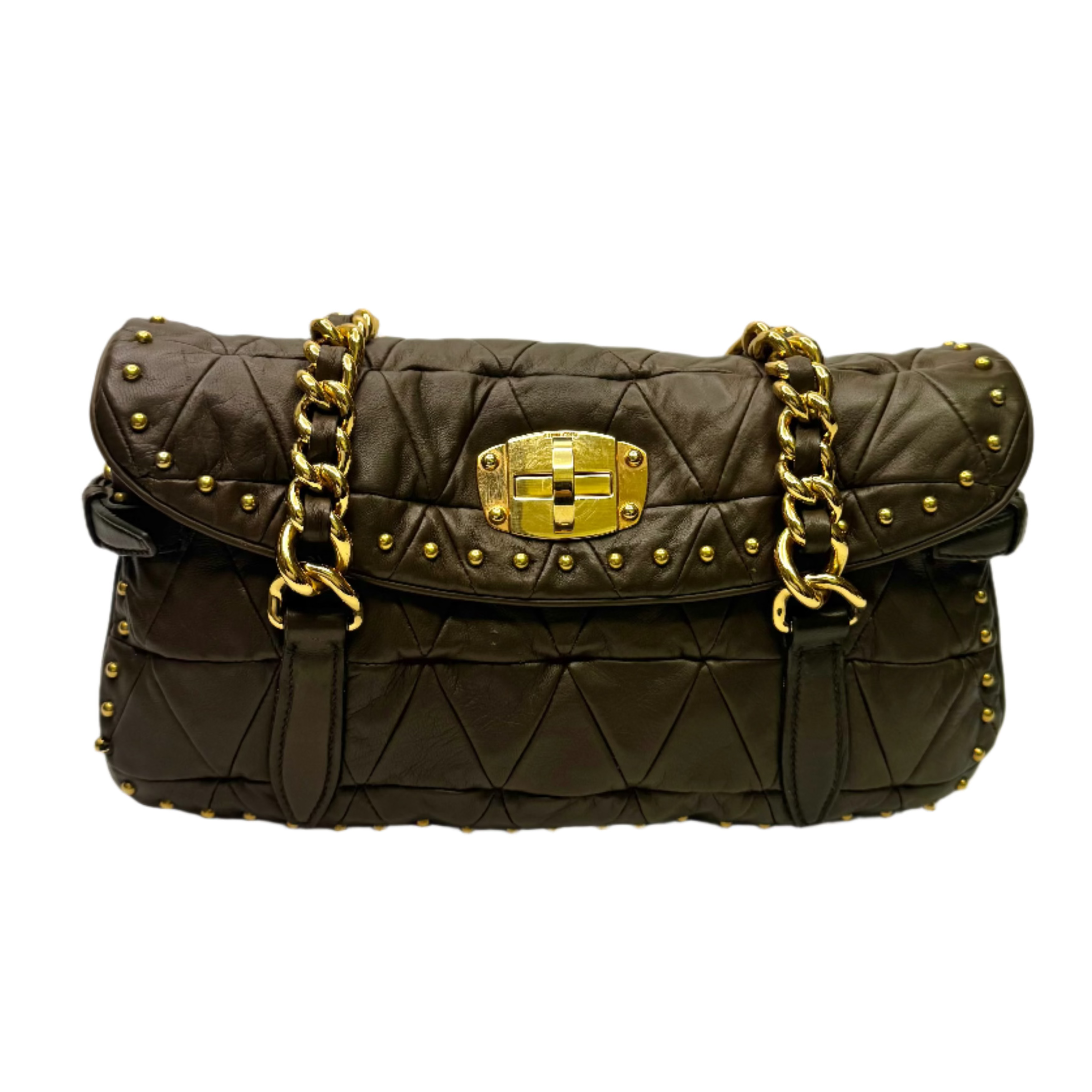 Miu Miu Nappa Quilted Studded Tote Bag Black - Lost Designer
