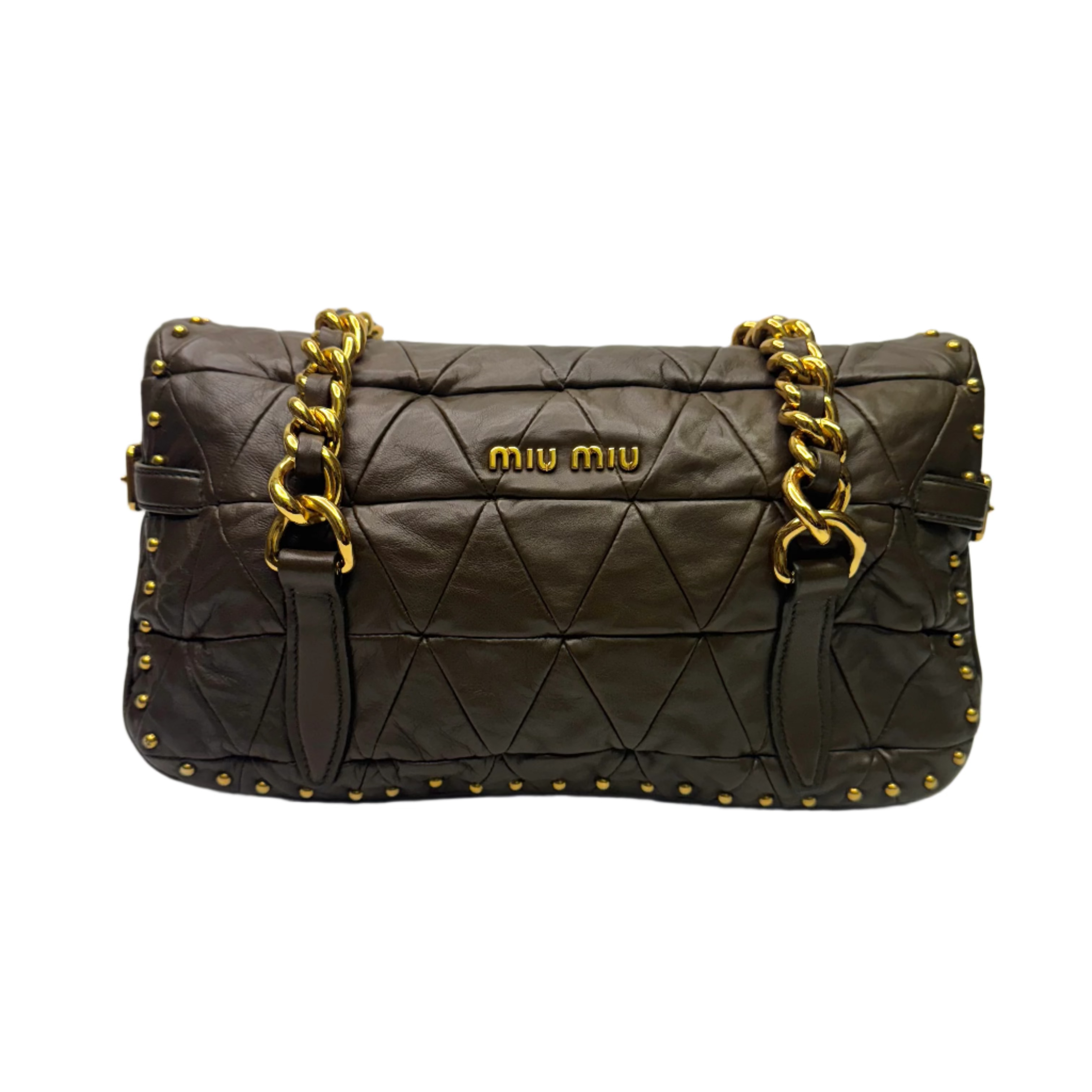 Miu Miu Nappa Quilted Studded Tote Bag Black - Lost Designer