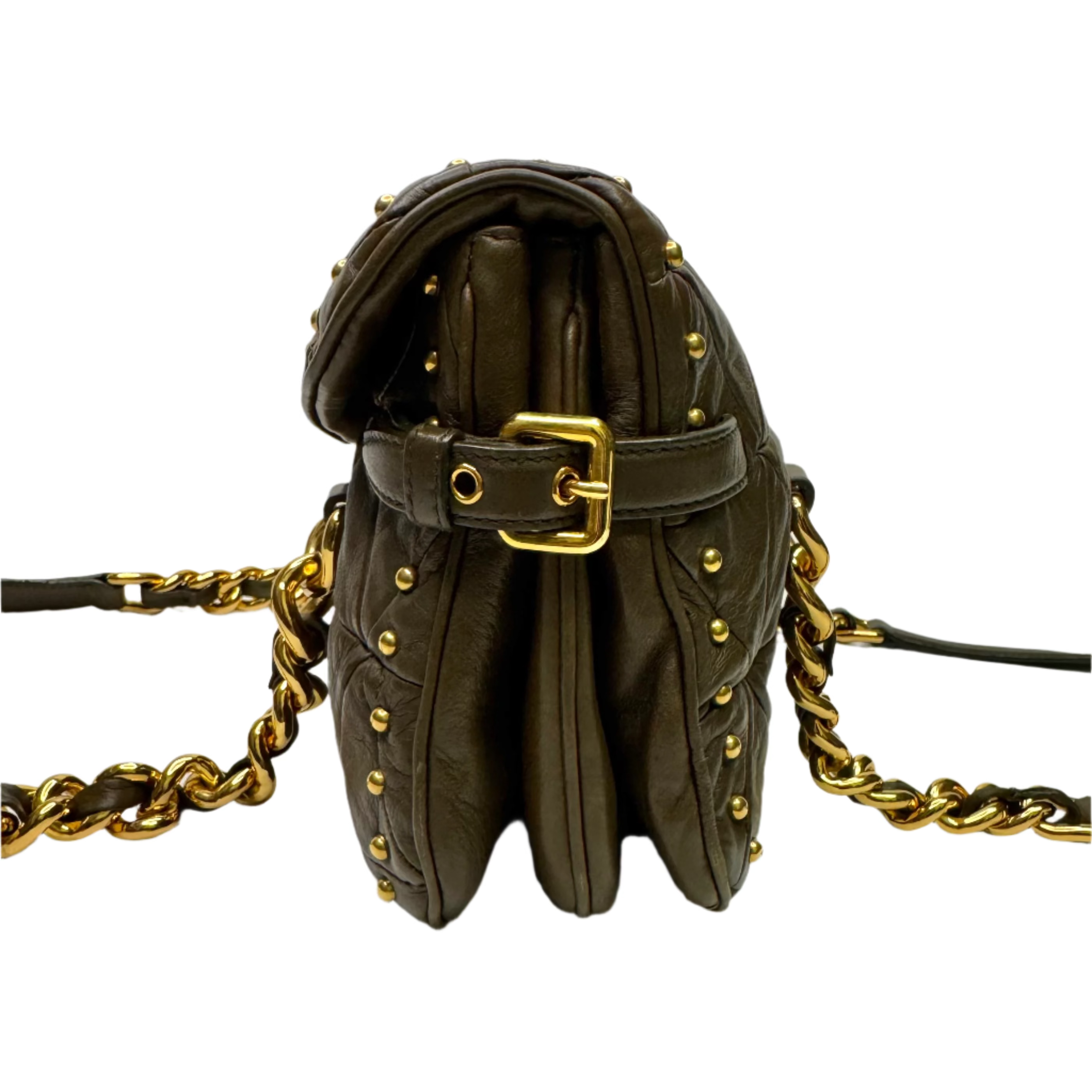 Miu Miu Nappa Quilted Studded Tote Bag Black - Lost Designer