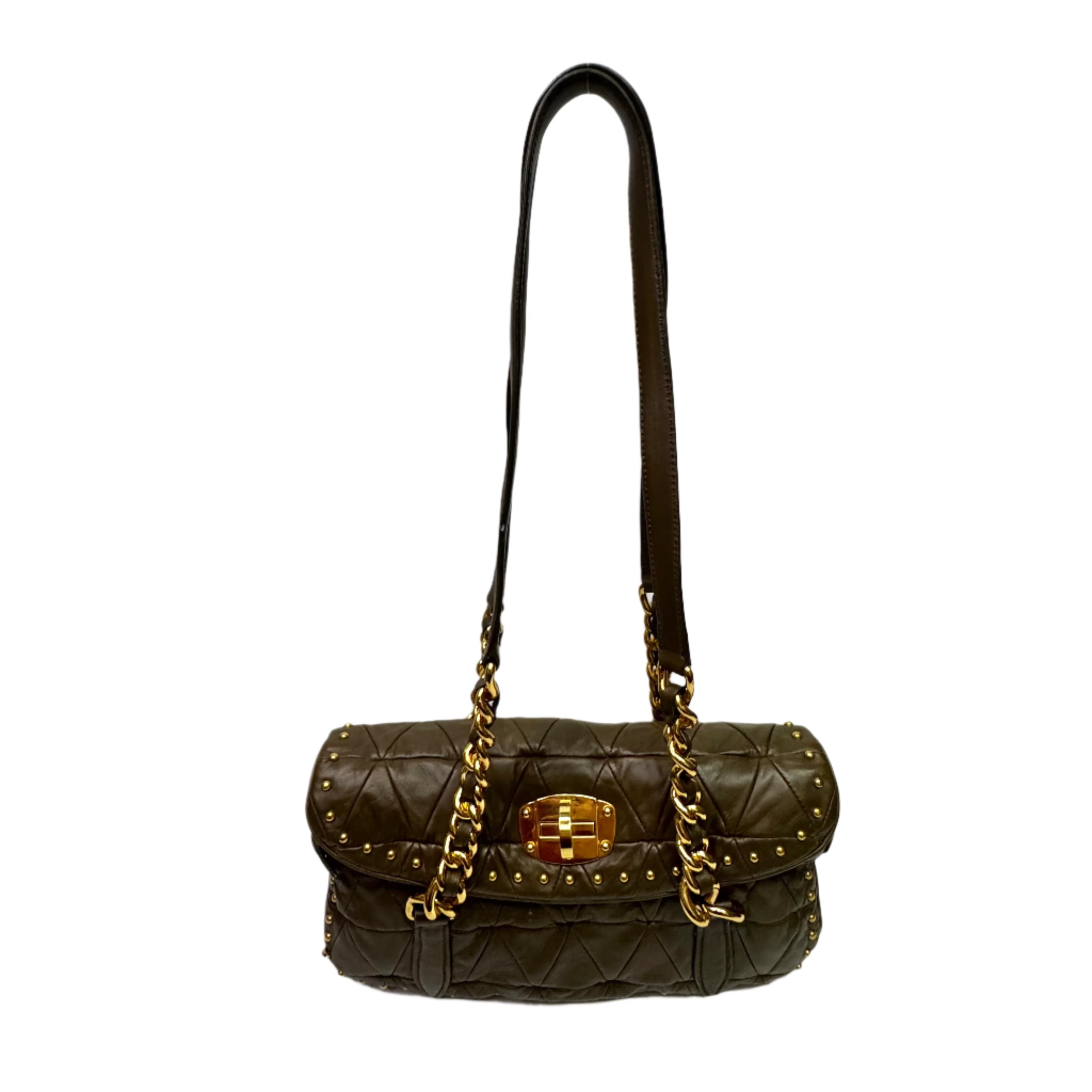 Miu Miu Nappa Quilted Studded Tote Bag Black - Lost Designer