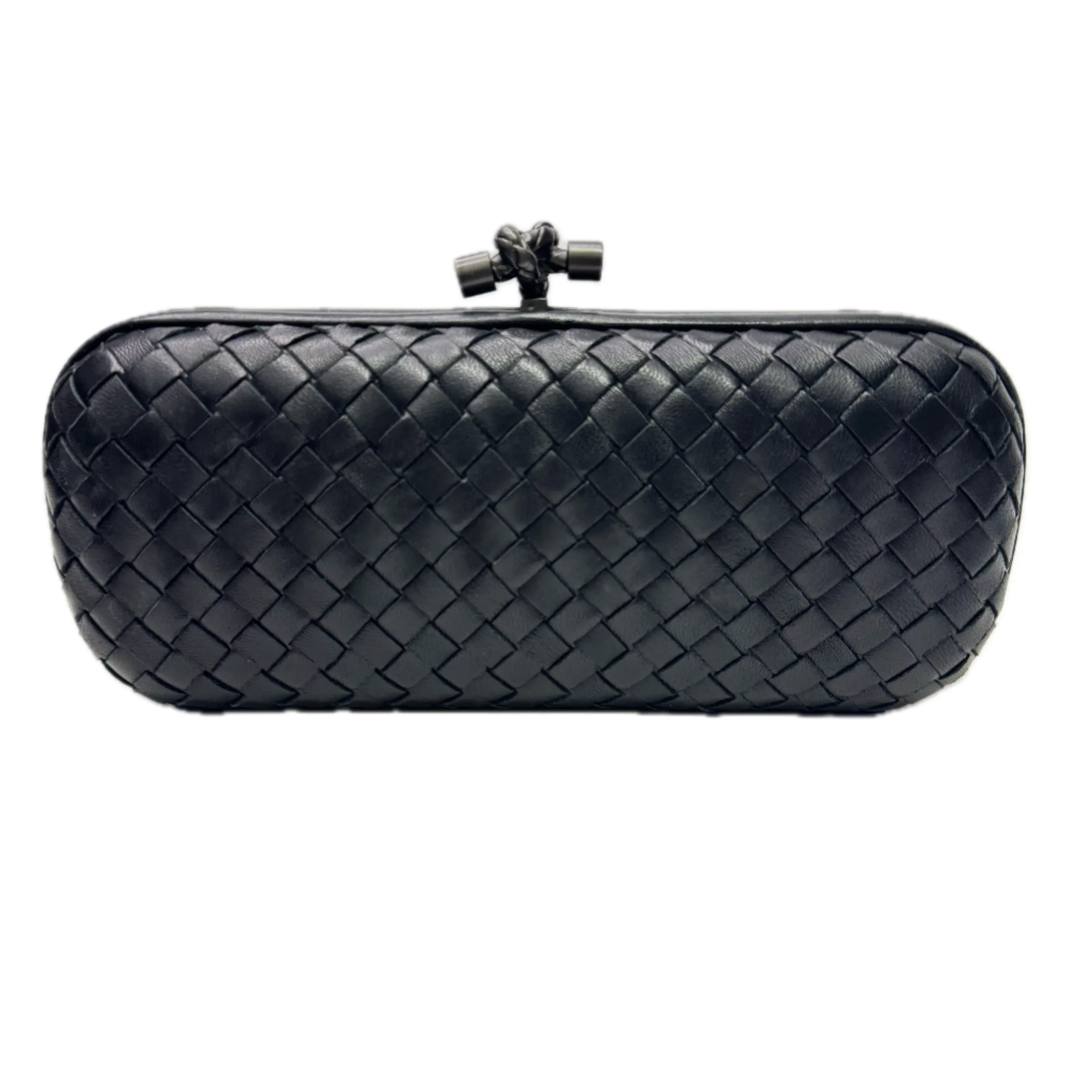 Bottega Veneta Intrecciato Leather Long Knot Clutch Black - Lost Designer