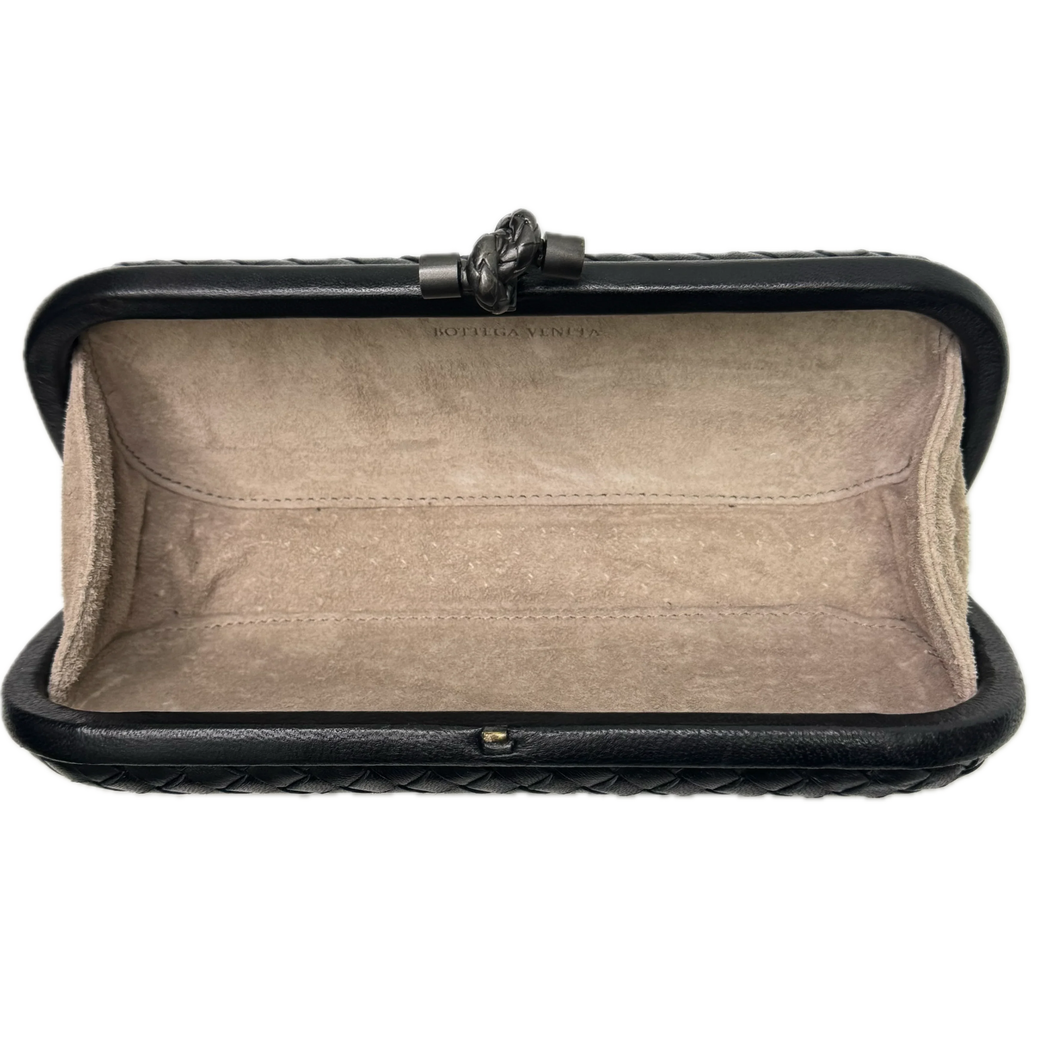 Bottega Veneta Intrecciato Leather Long Knot Clutch Black - Lost Designer