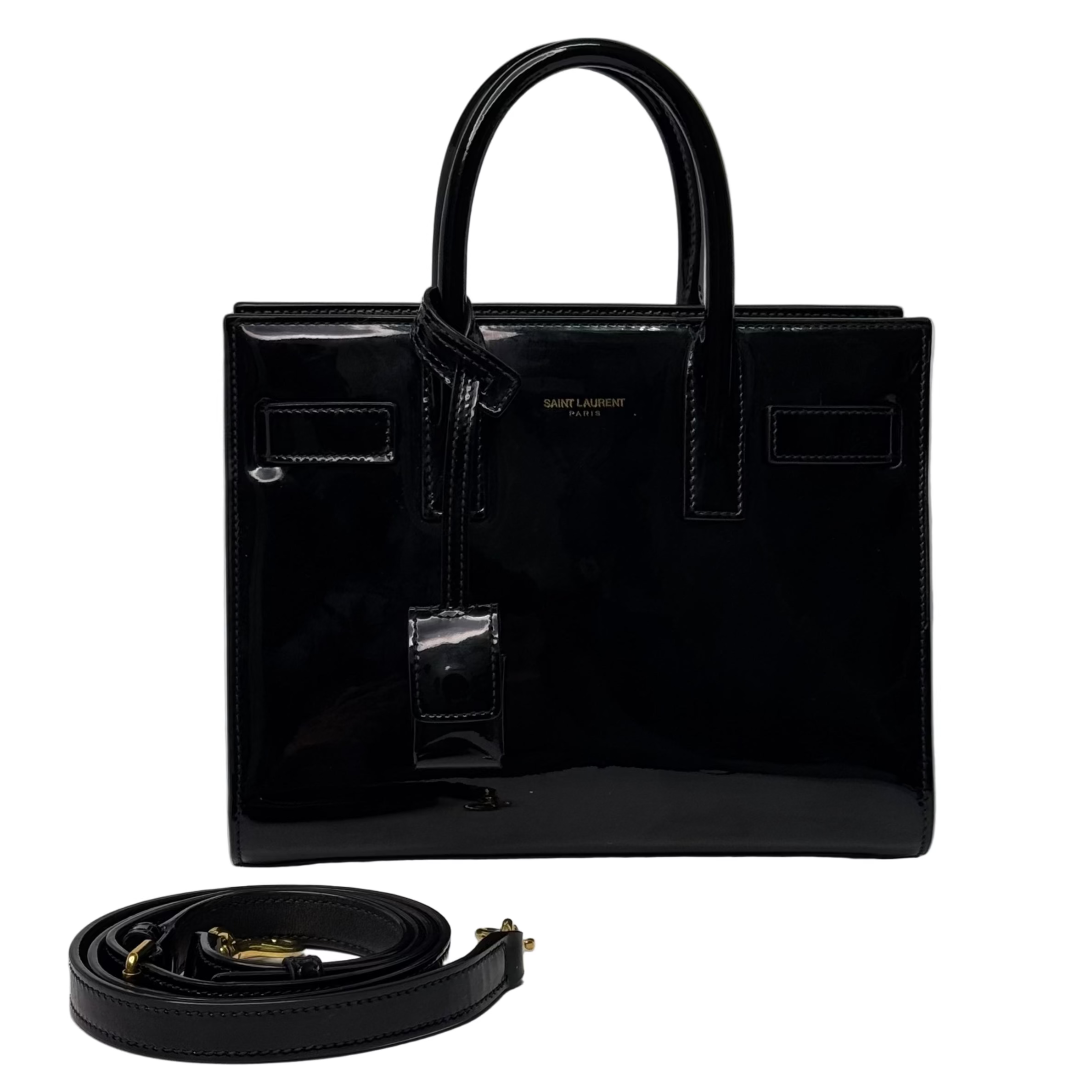 Saint Laurent Sac De Jour Handbag Patent Leather Black - Lost Designer