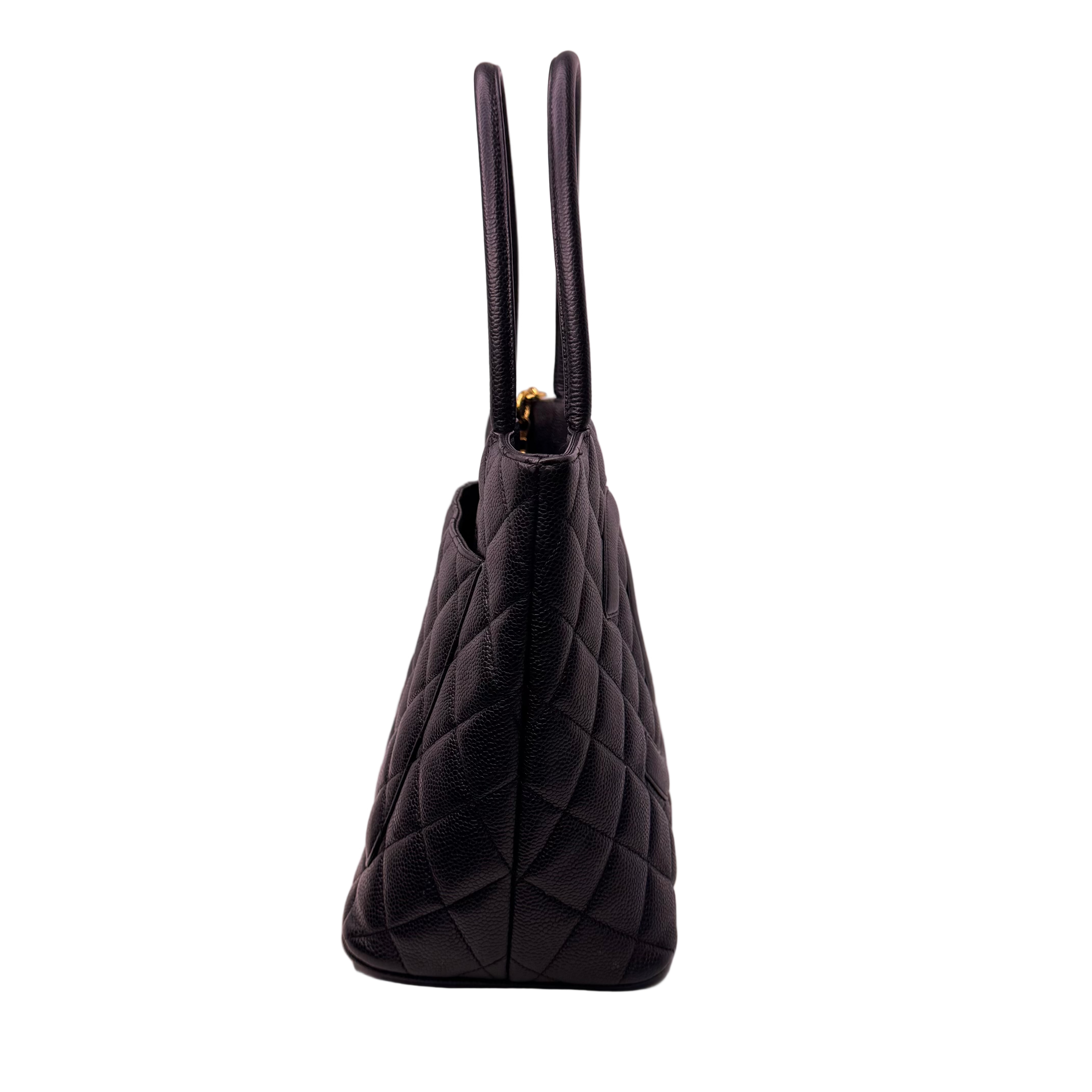 Chanel Medalion Tote Bag Grained Calfskin Leather Black - Lost Designer