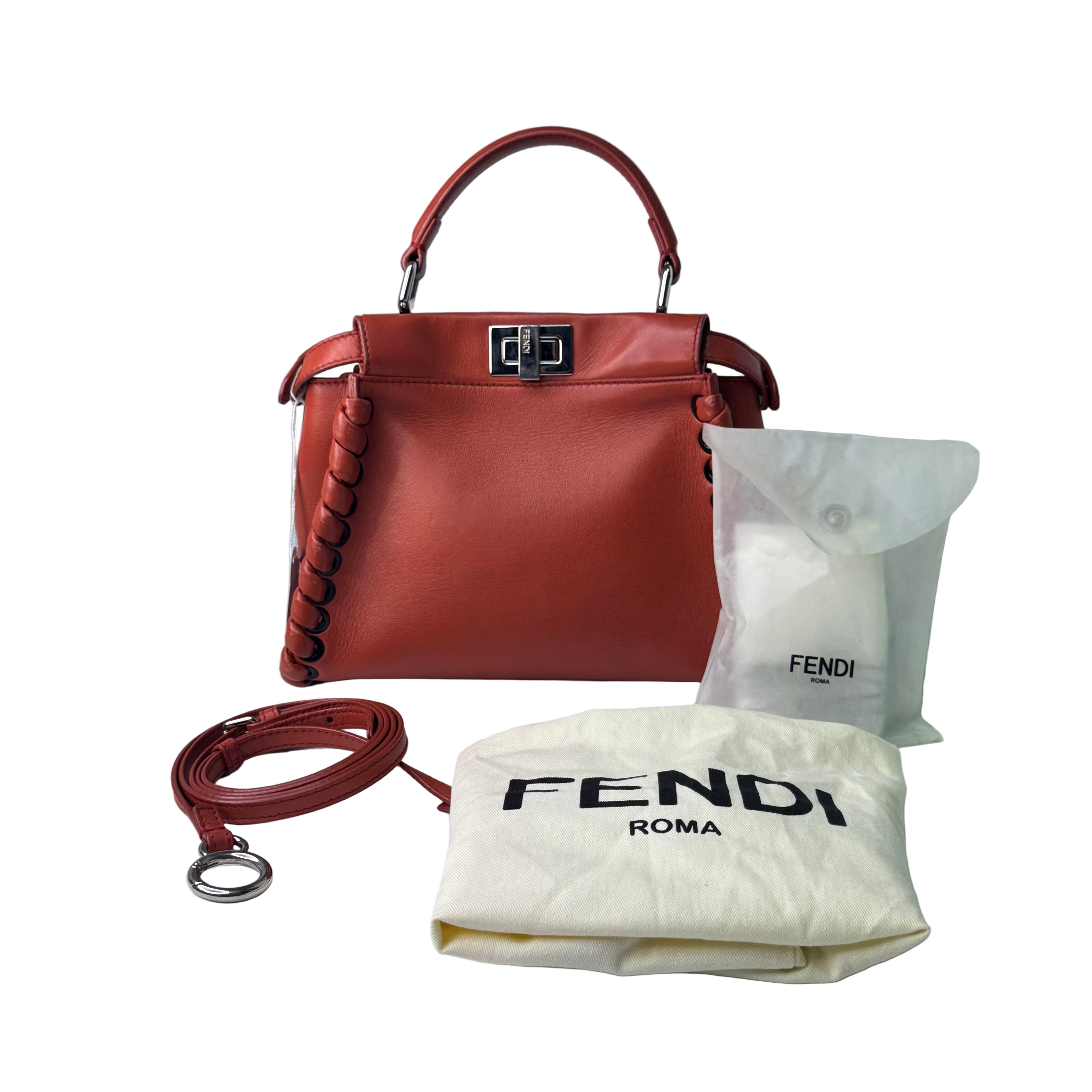 Fendi Mini Whipstitch Peekaboo Bag Leather Red - Lost Designer