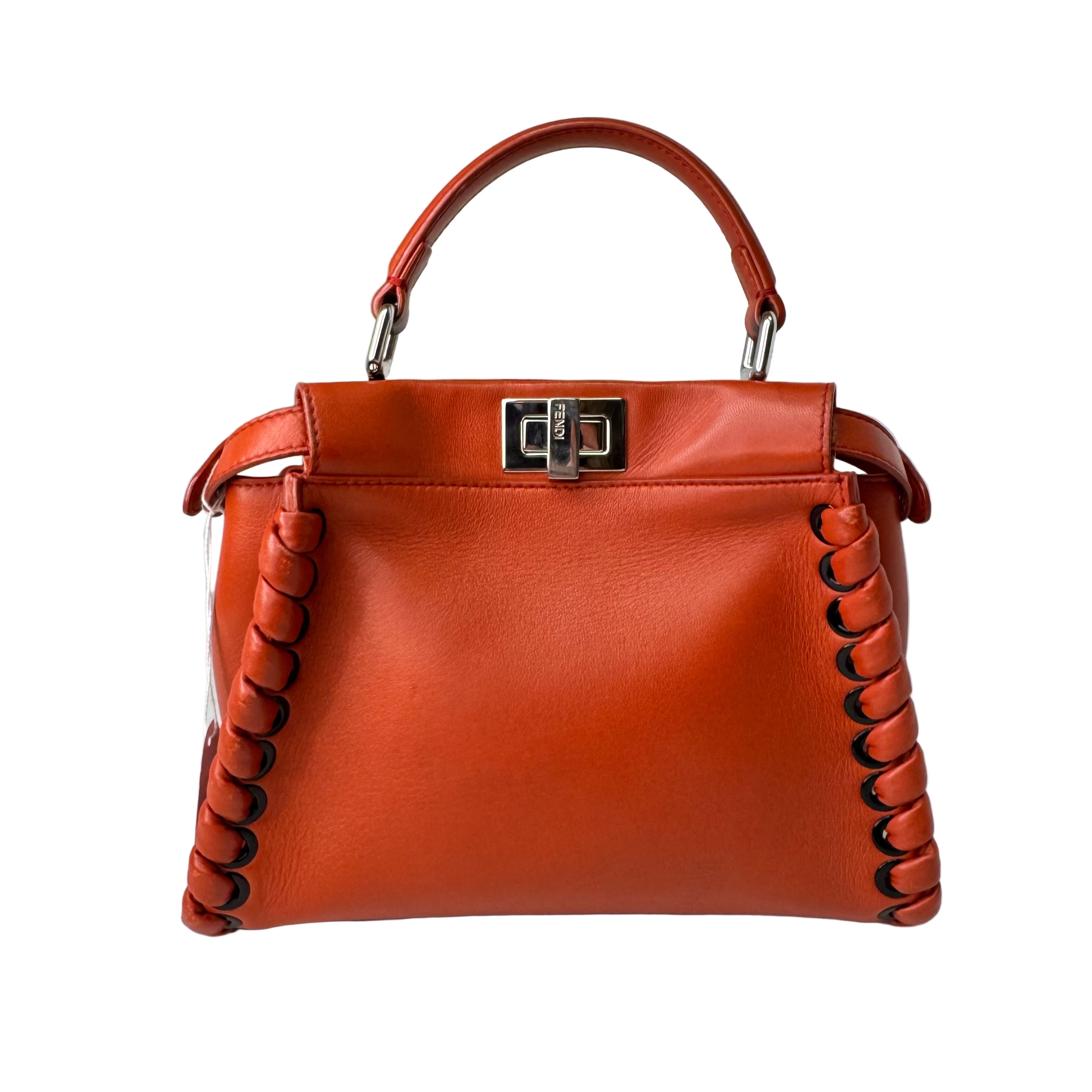 Fendi Mini Whipstitch Peekaboo Bag Leather Red - Lost Designer