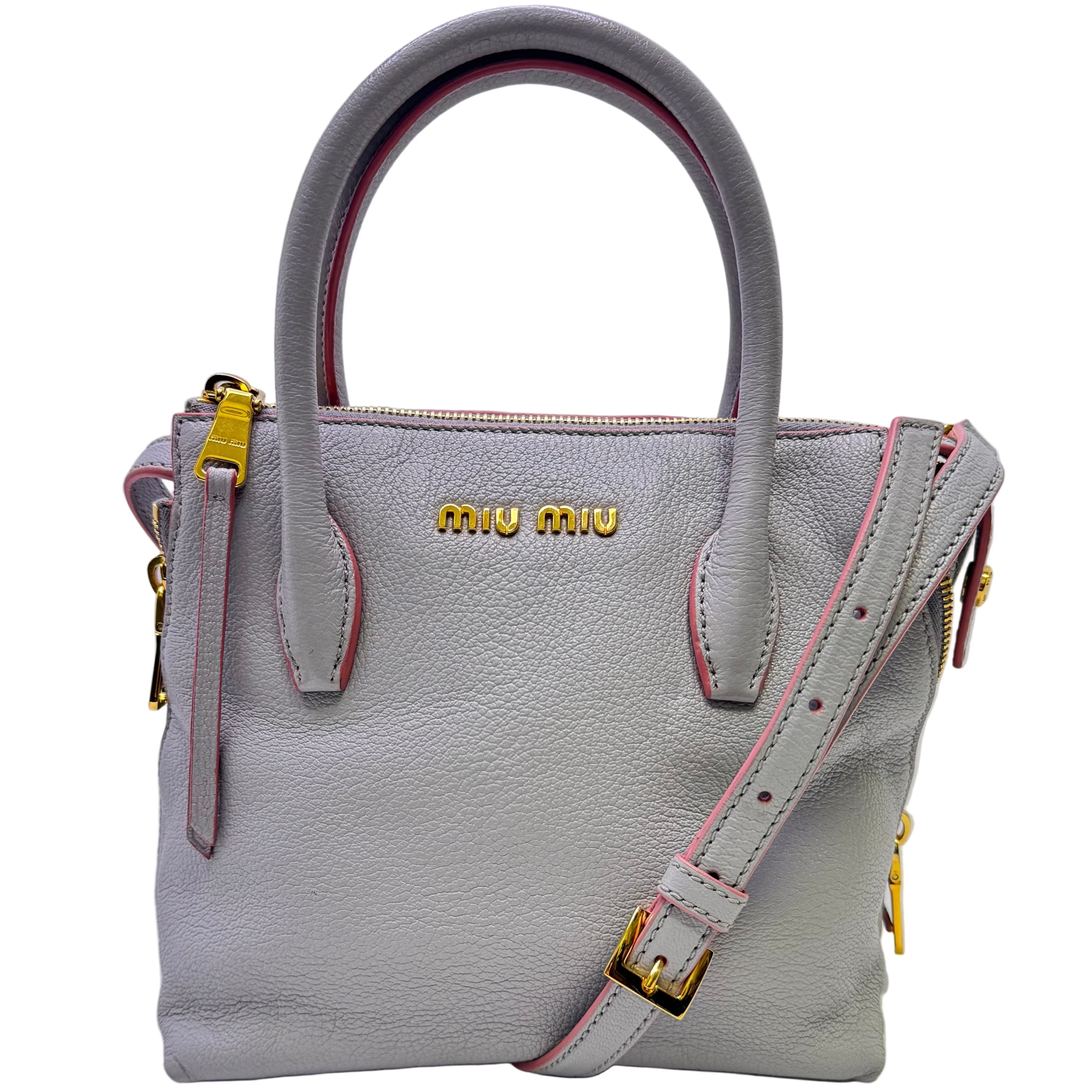 Miu Miu Madras 2way Shoulder Handbag Leather Blue - Lost Designer