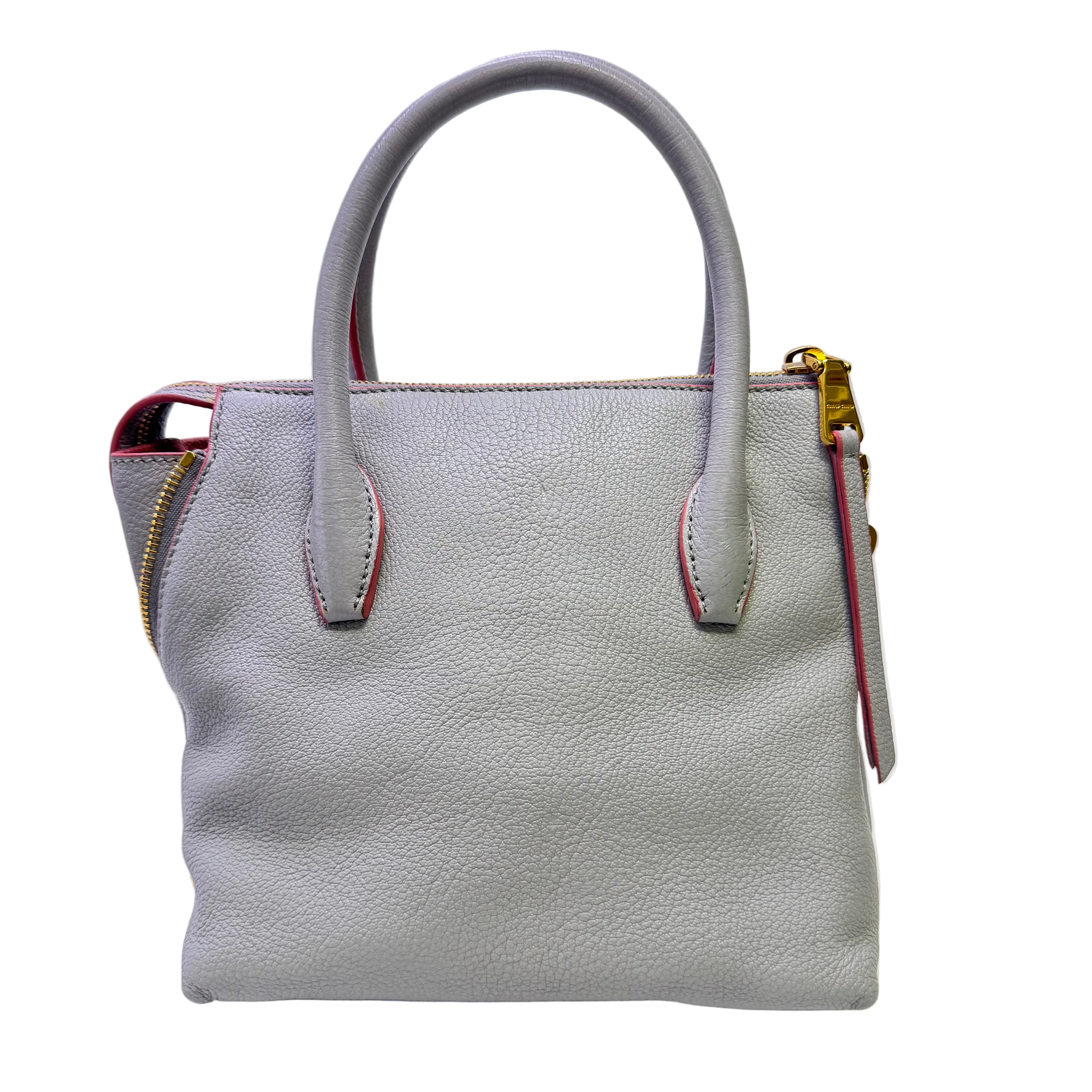 Miu Miu Madras 2way Shoulder Handbag Leather Blue - Lost Designer