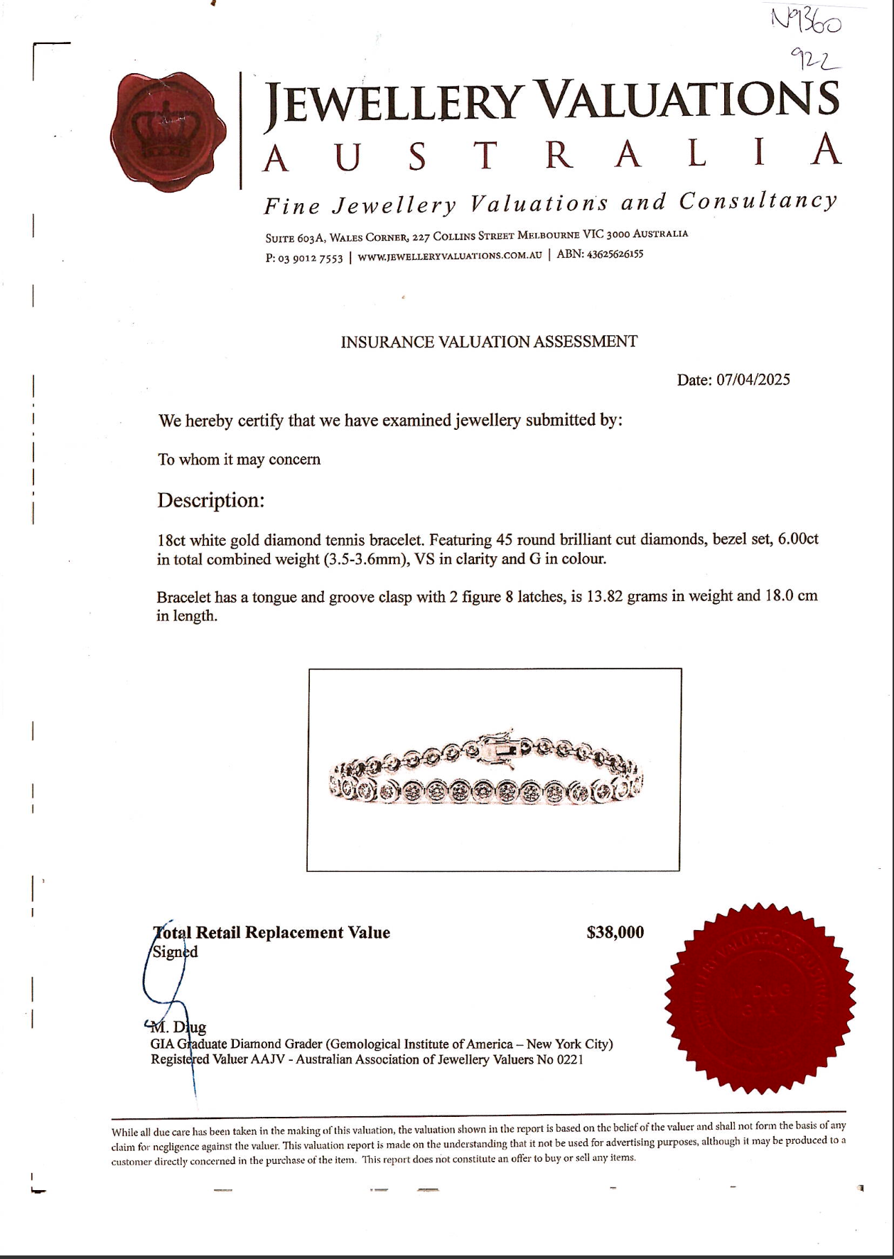6.00Ct Natural Round Brilliant Diamond Tennis Bracelet In 18ct White Gold
