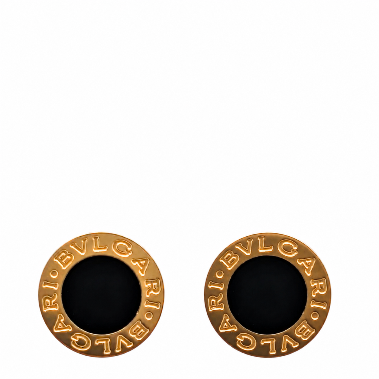 Bvlgari Pair Stud Earrings Onyx 18K Yellow Gold