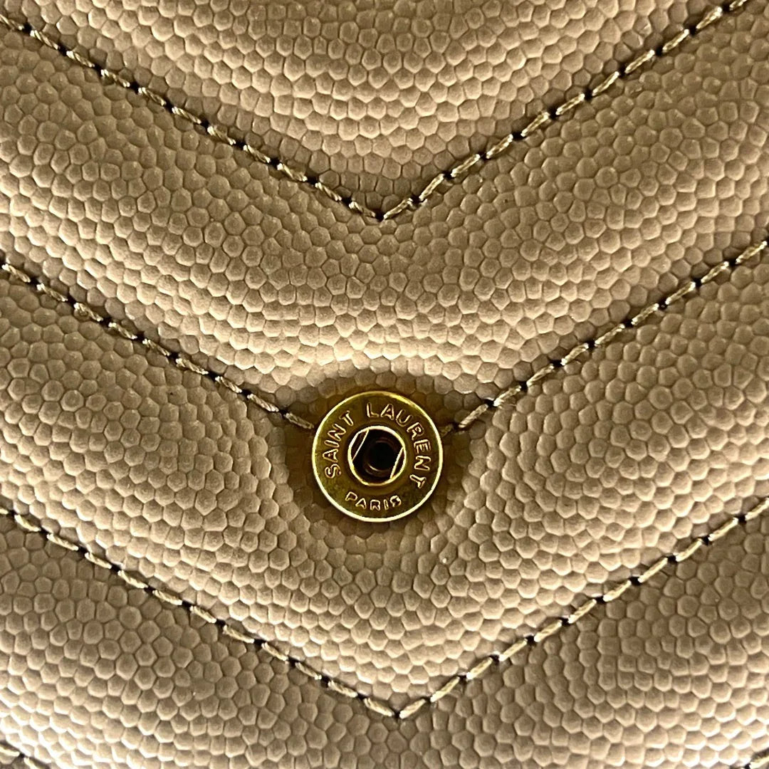Saint Laurent Cassandra Clutch – Chevron Quilted Leather Beige - Lost Designer