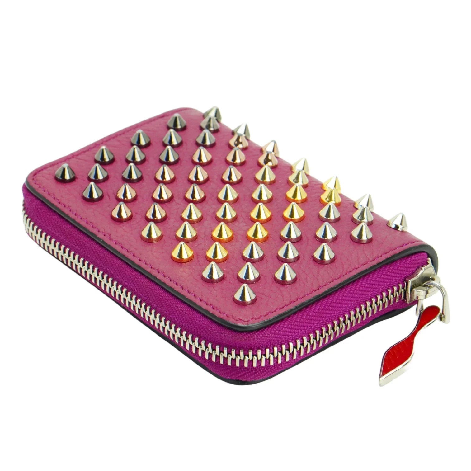 Christian Louboutin Studded Small Zipper Wallet Fuchsia - Lost Designer