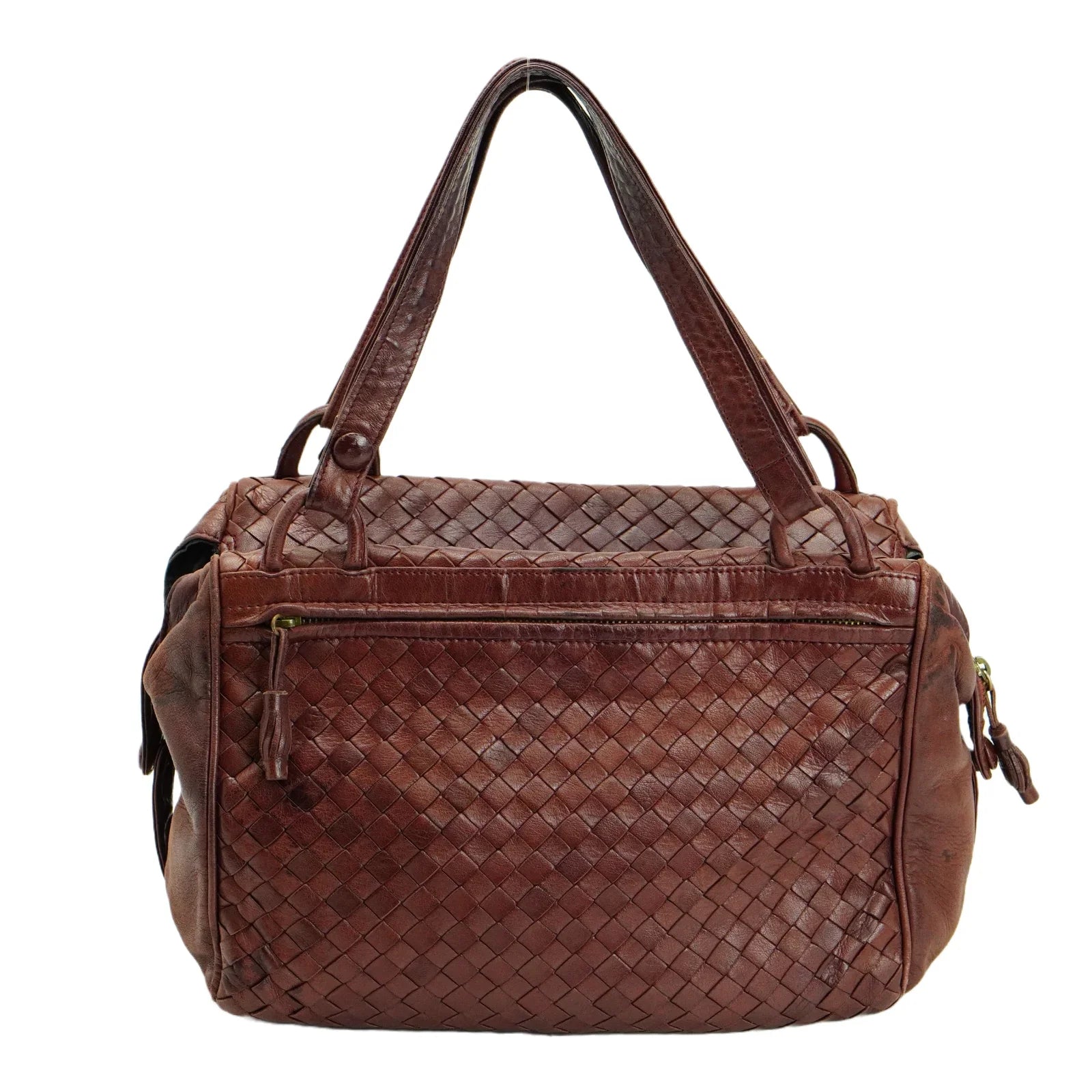 Bottega Veneta Intrecciato Leather Fold Over Shoulder Bag Brown - Lost Designer