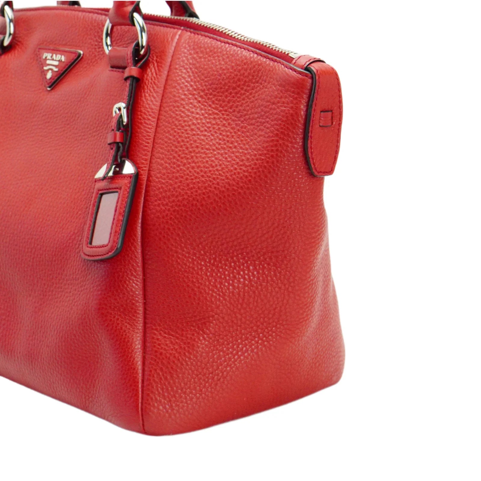 Prada Vitello Daino Pebbled Leather Tote Bag Red - Lost Designer