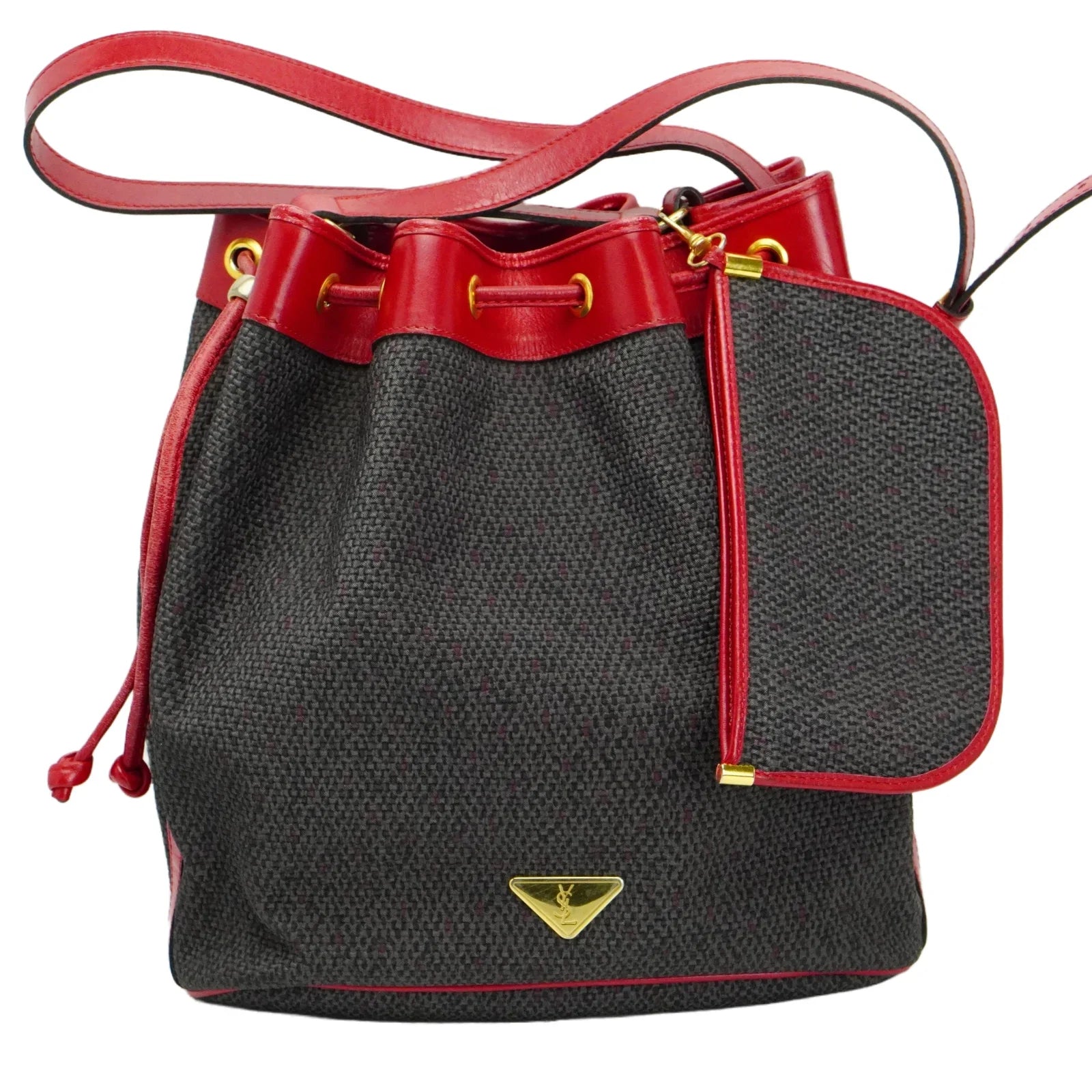 Saint Laurent Noe Canvas Bucket Drawstring Bag Red - Lost Designer